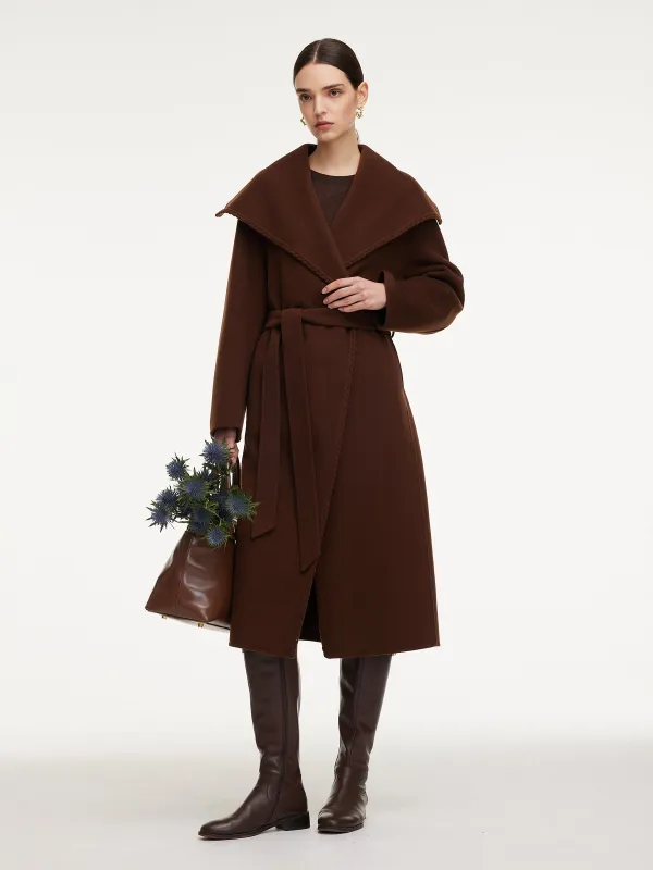 [Preview] Cashmere Wool Blend Wide Collar Double-Faced Women Self-Tie Belt Overcoat sold by Goelia