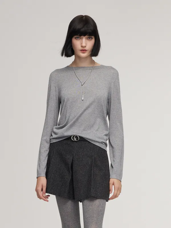 [Preview] Cashmere Mulberry Silk Lyocell Blend Crew Neck Women Knit Top sold by Goelia