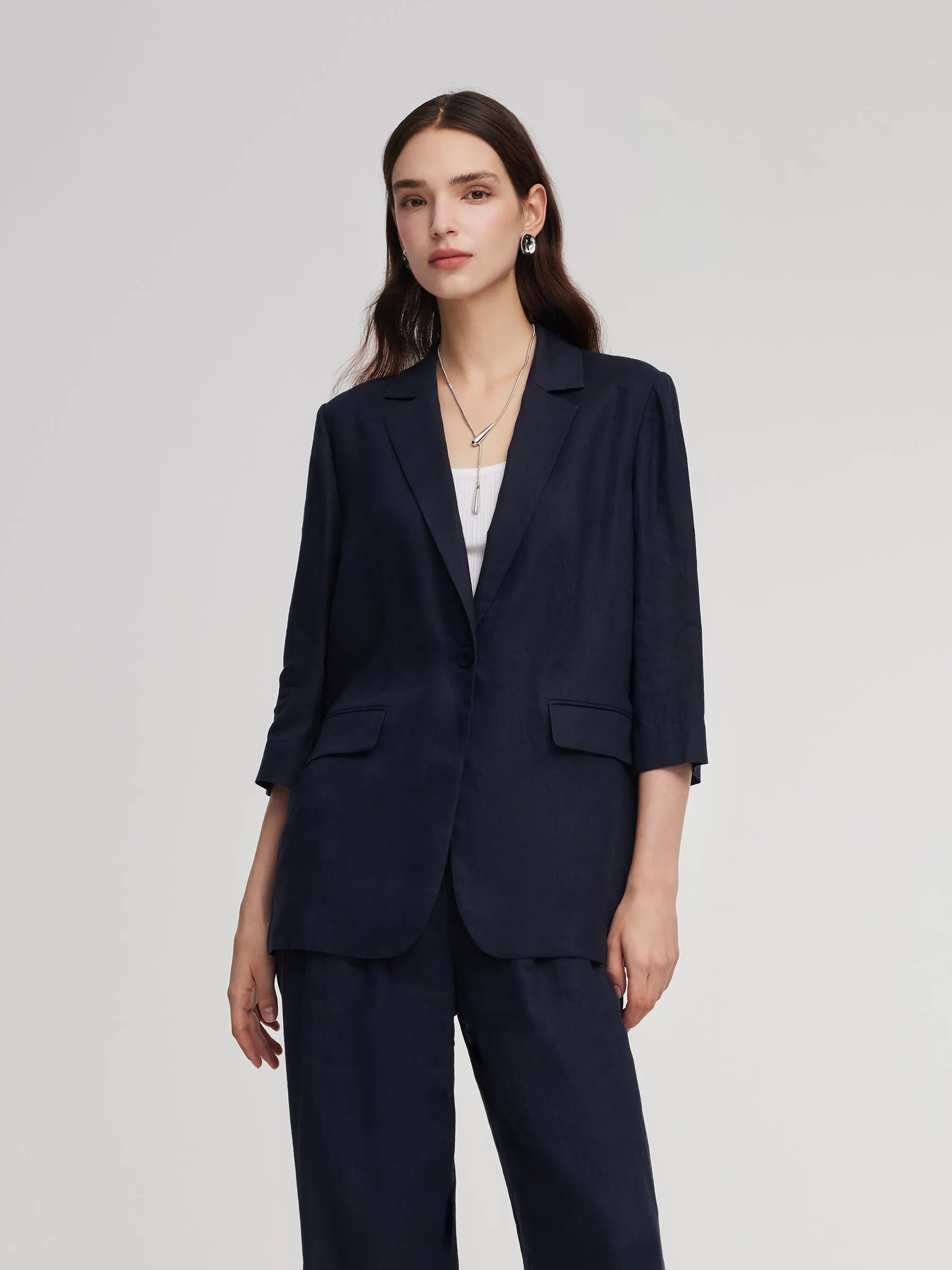 100% Linen 3/4 Sleeve Women Blazer sold by Goelia product image thumbnail 4