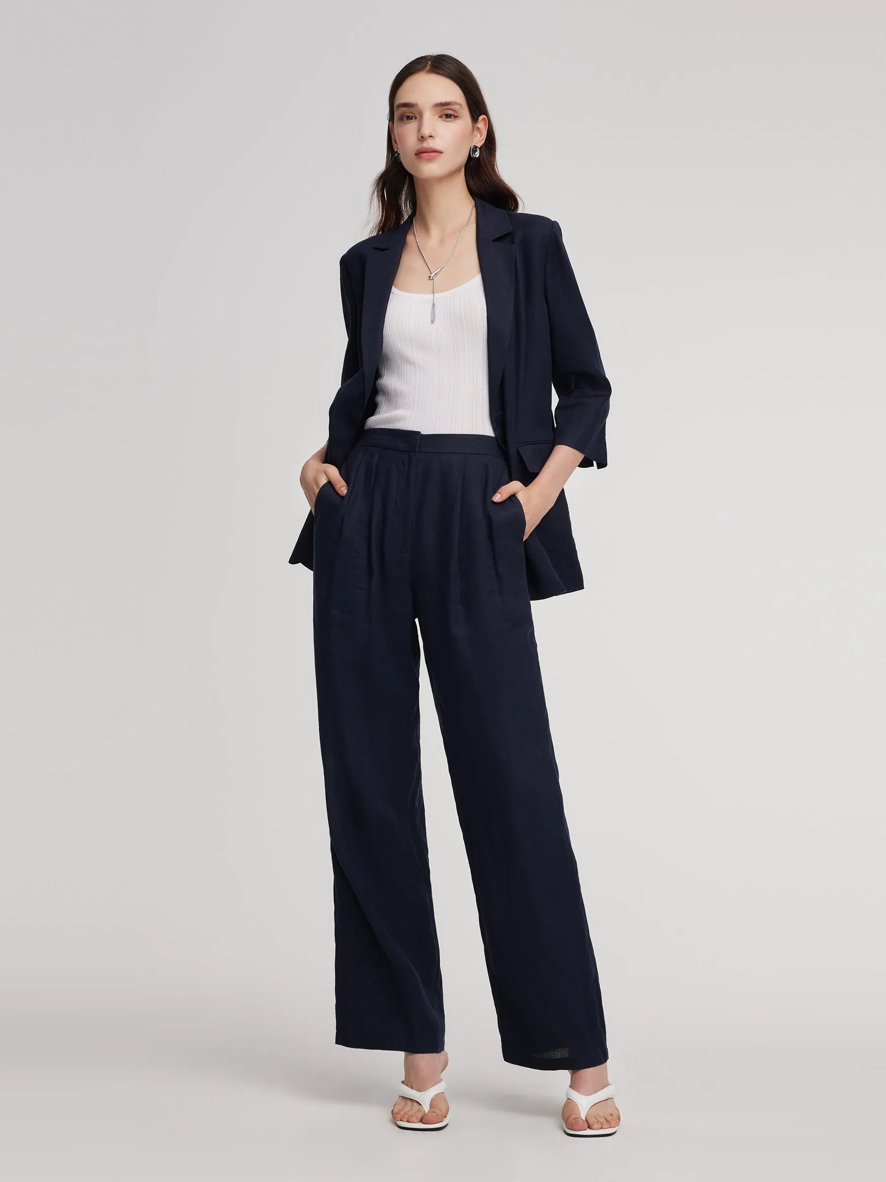 100% Linen 3/4 Sleeve Women Blazer sold by Goelia product image thumbnail 2