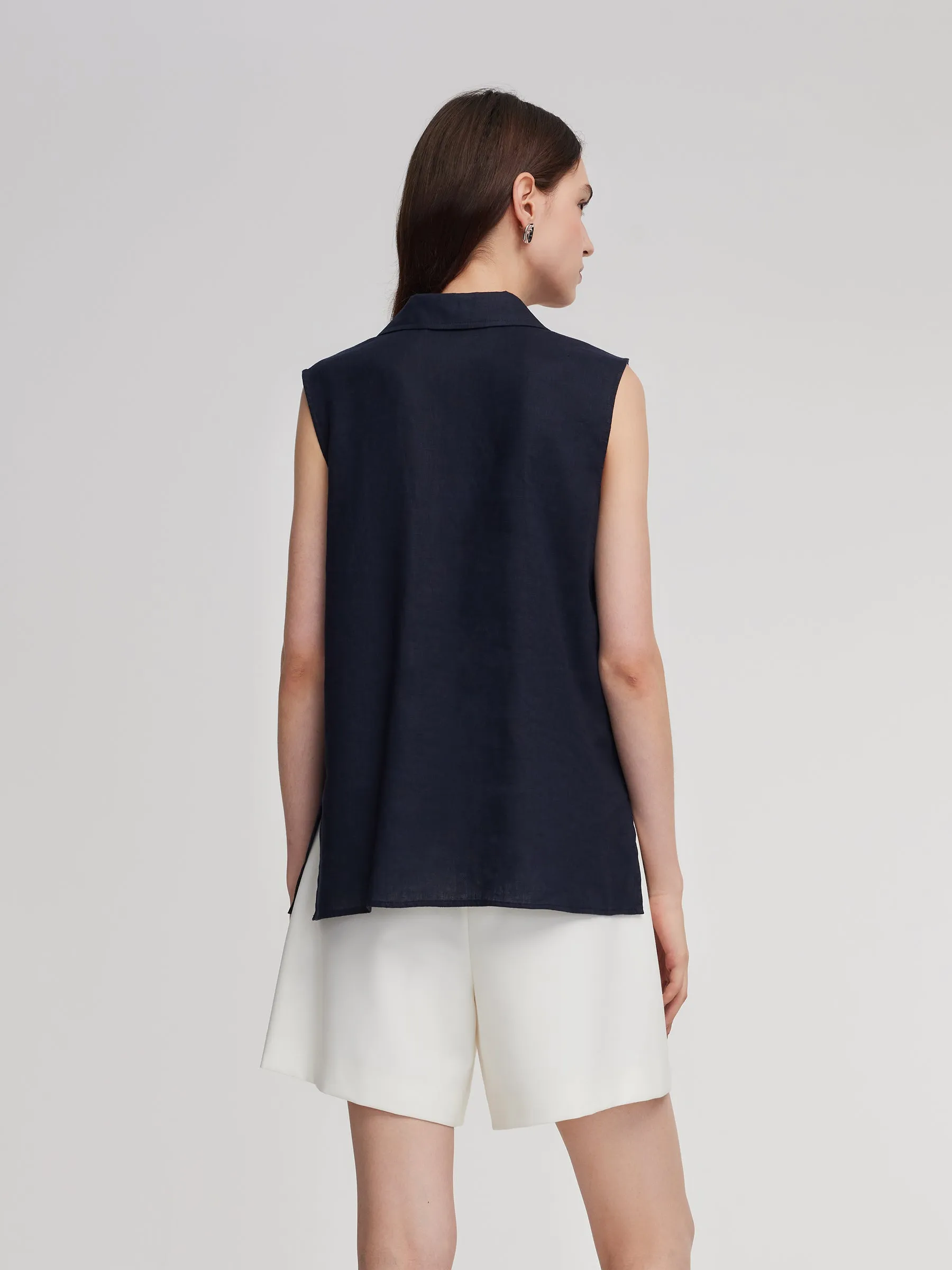 100% Linen Sleeveless Women Shirt sold by Goelia product image thumbnail 3