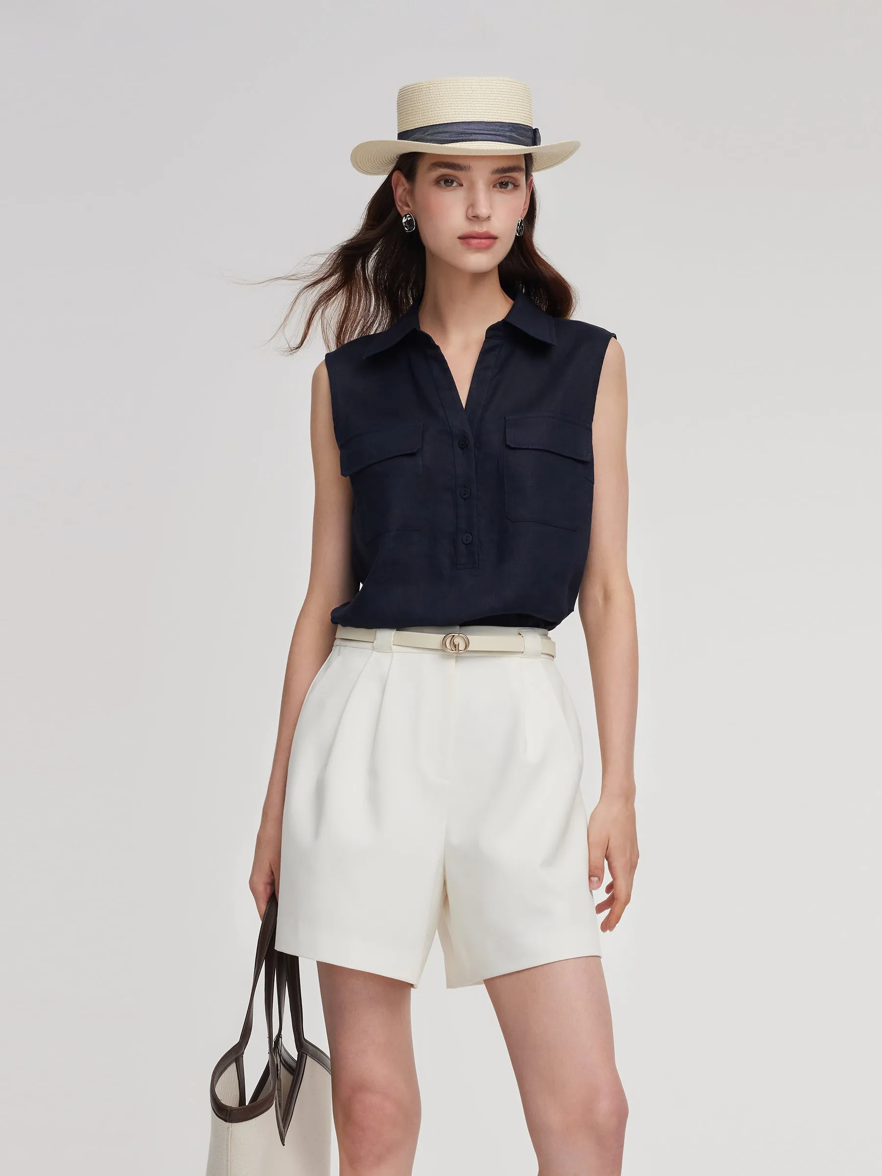 100% Linen Sleeveless Women Shirt sold by Goelia