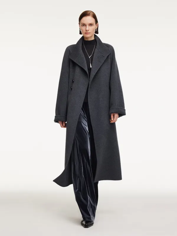 100% Wool Double-Faced Unisex Self-Tie Belt Overcoat sold by Goelia