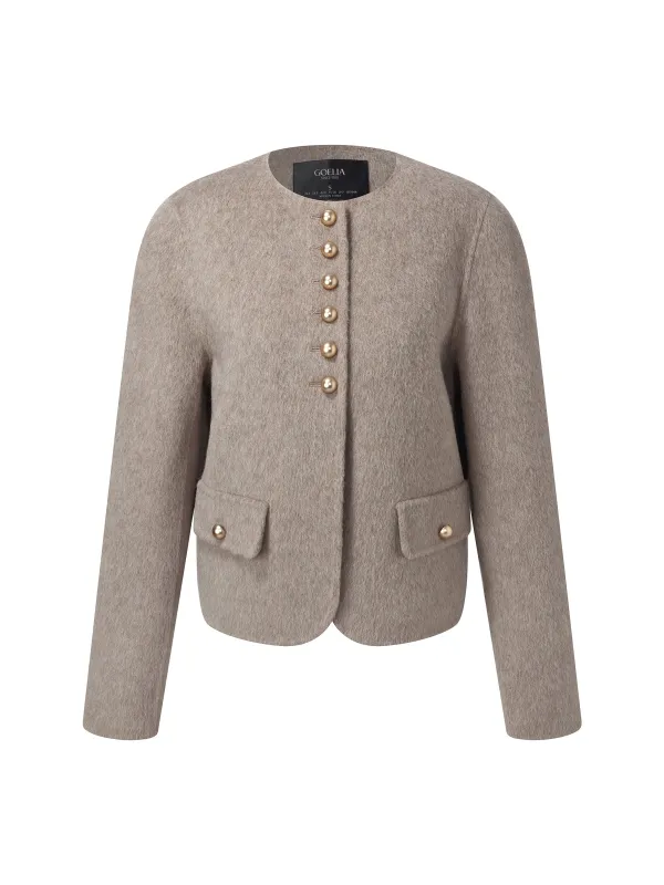 [Preview] Alpaca Wool Blend Round Neck Women Jacket sold by Goelia