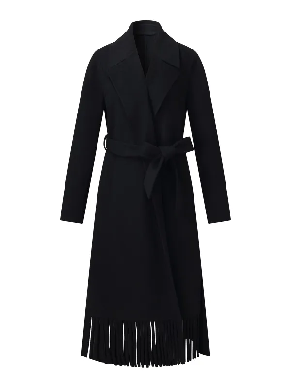 Cashmere Wool Blend Fringe Hem Women Wrap Overcoat sold by Goelia
