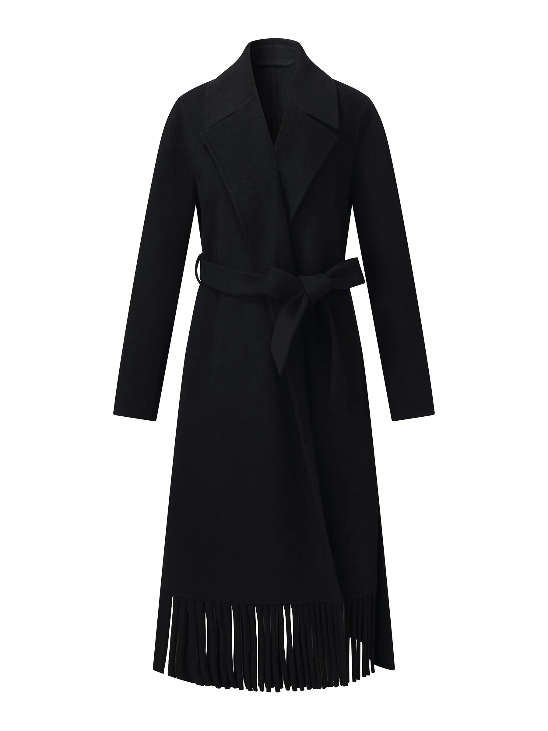Cashmere Wool Blend Fringe Hem Women Wrap Overcoat sold by Goelia