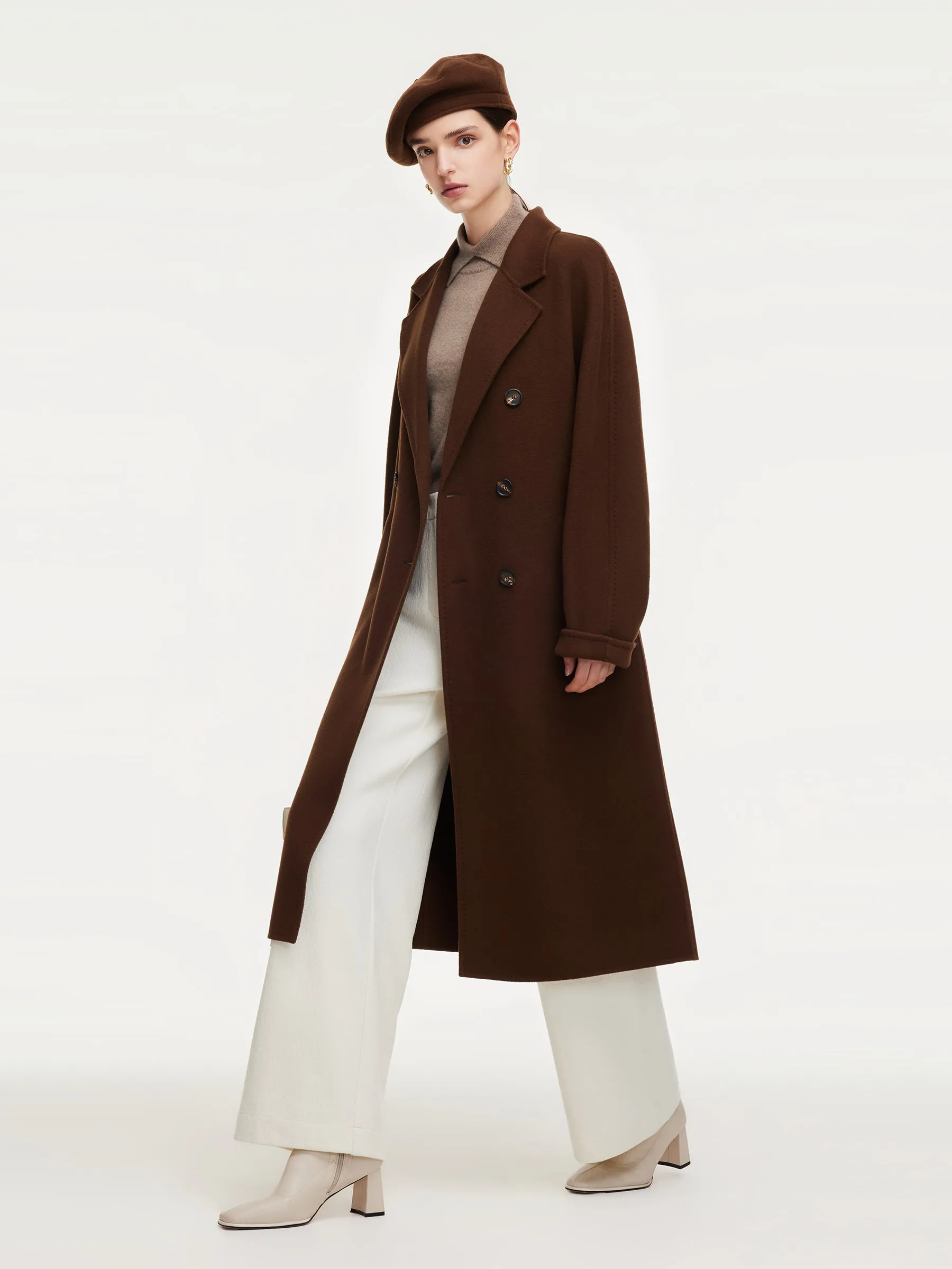 Cashmere Wool Blend Unisex Wrap Overcoat With Beret sold by Goelia product image thumbnail 3