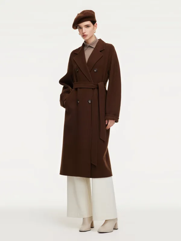 [Preview] Cashmere Wool Blend Unisex Self-Tie Belt Overcoat With Beret sold by Goelia