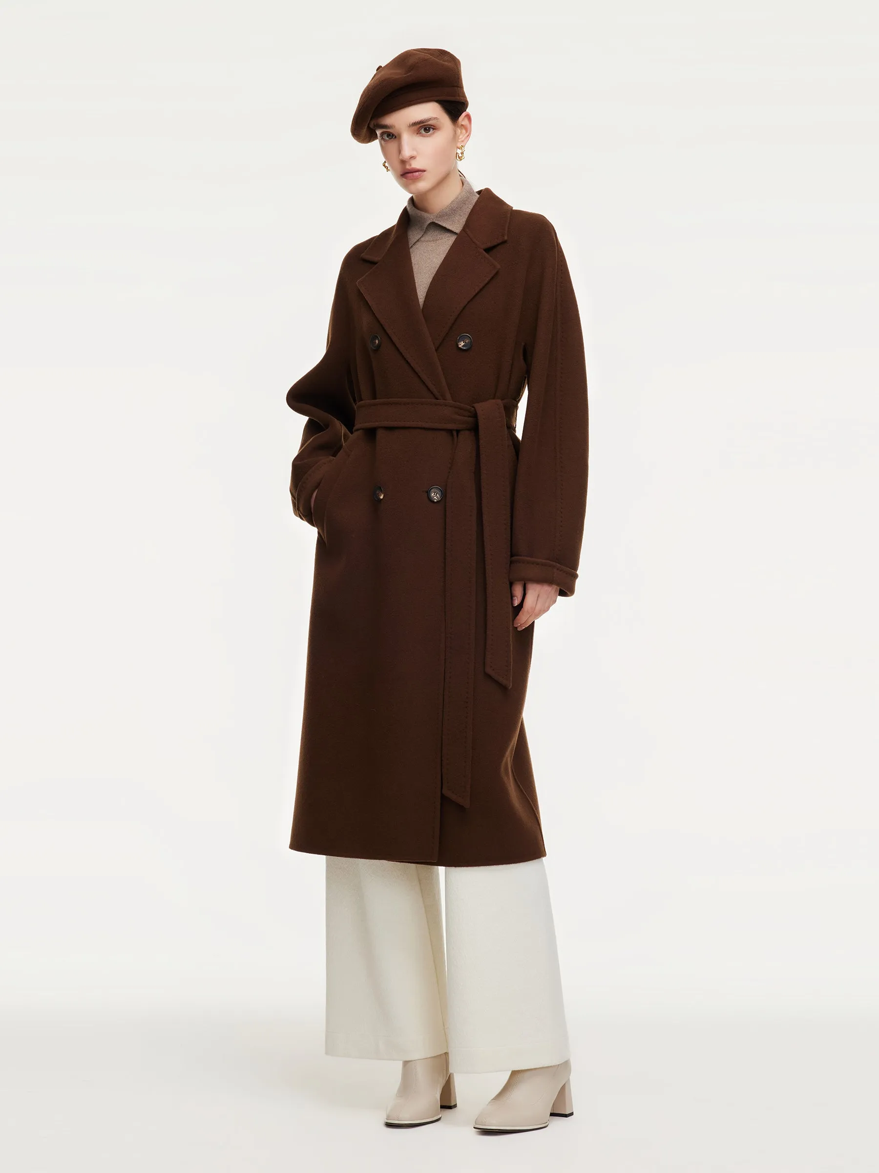 Cashmere Wool Blend Unisex Wrap Overcoat With Beret sold by Goelia