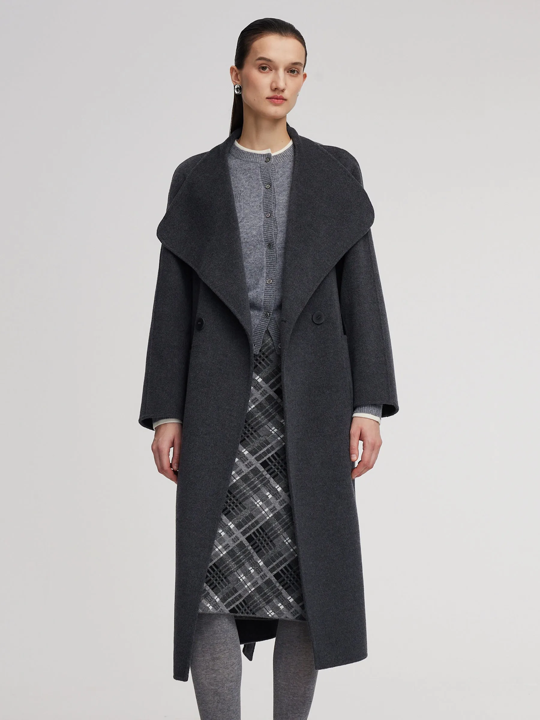 100% Wool Windproof Convertible Collar Women Wrap Overcoat sold by Goelia product image thumbnail 2