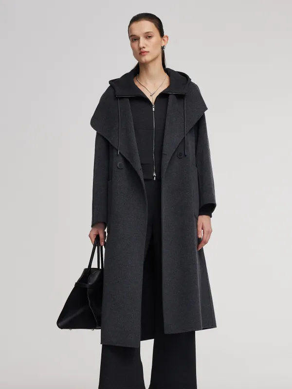 [Preview] 100% Wool Windproof Wide Lapel Women Belted Overcoat sold by Goelia