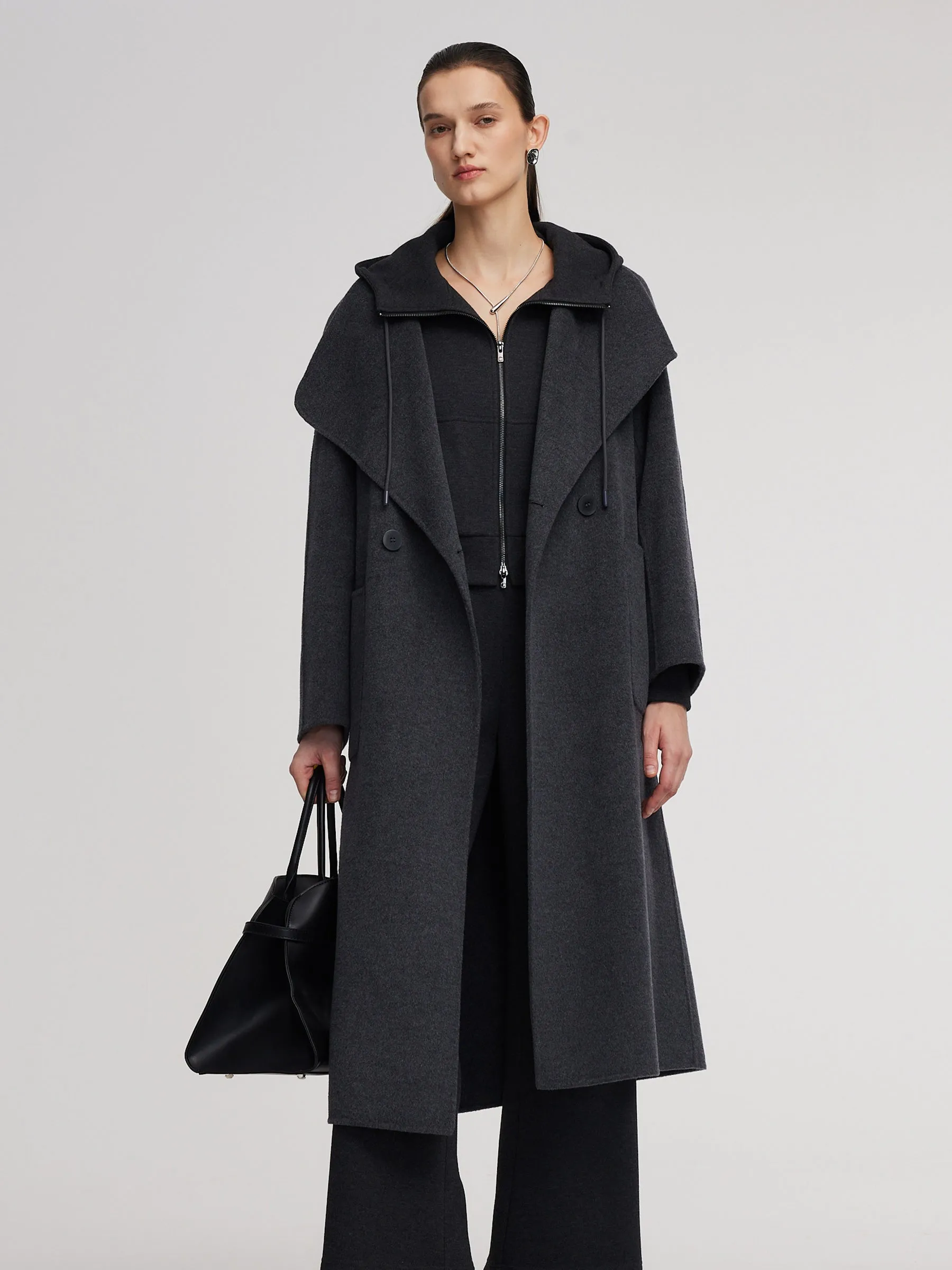 100% Wool Windproof Convertible Collar Women Wrap Overcoat sold by Goelia