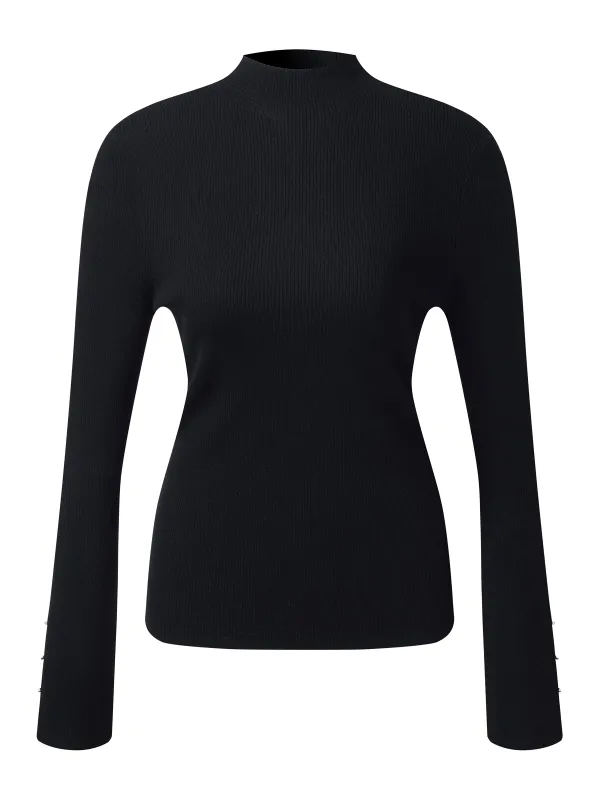 100% Machine Washable Wool Beaded Cuffs Women Mock Neck Knit Top sold by Goelia