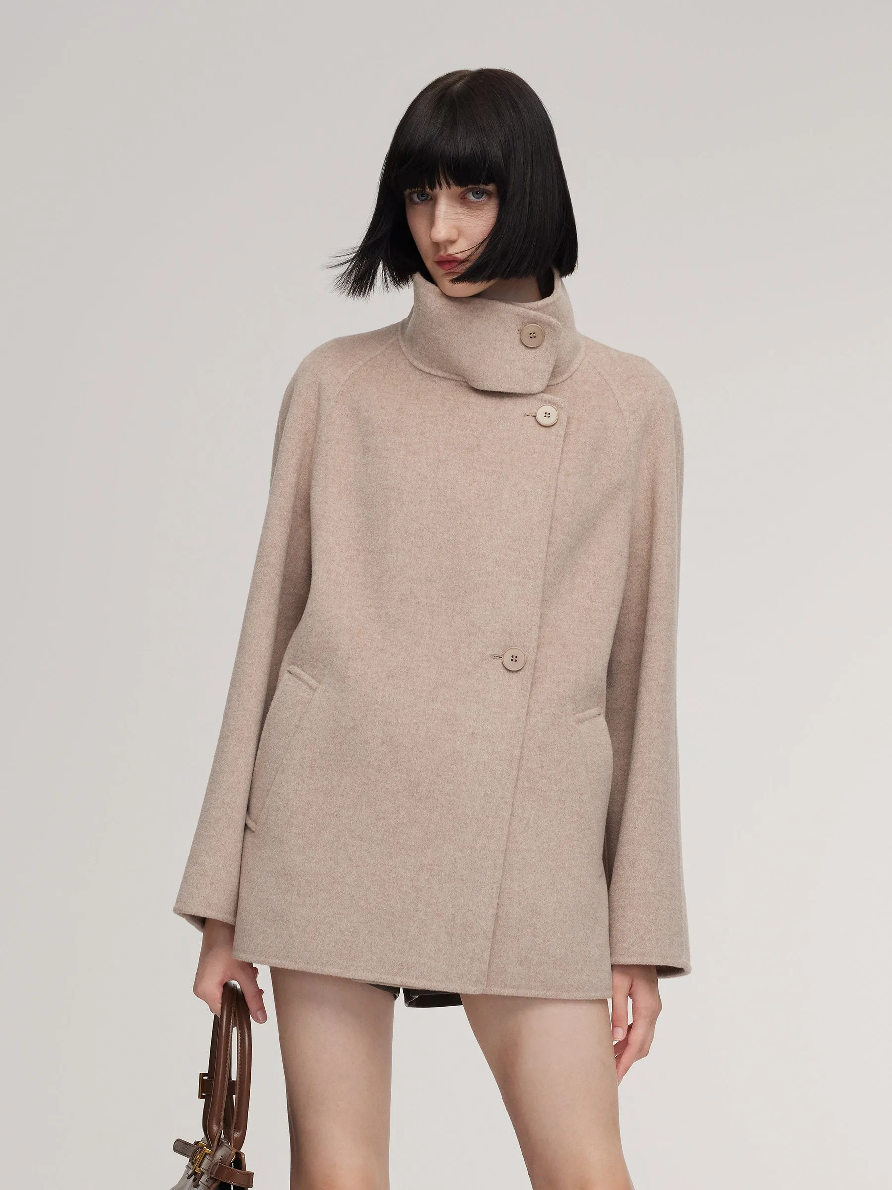 Cashmere Wool Blend Funnel Neck Women Coat sold by Goelia
