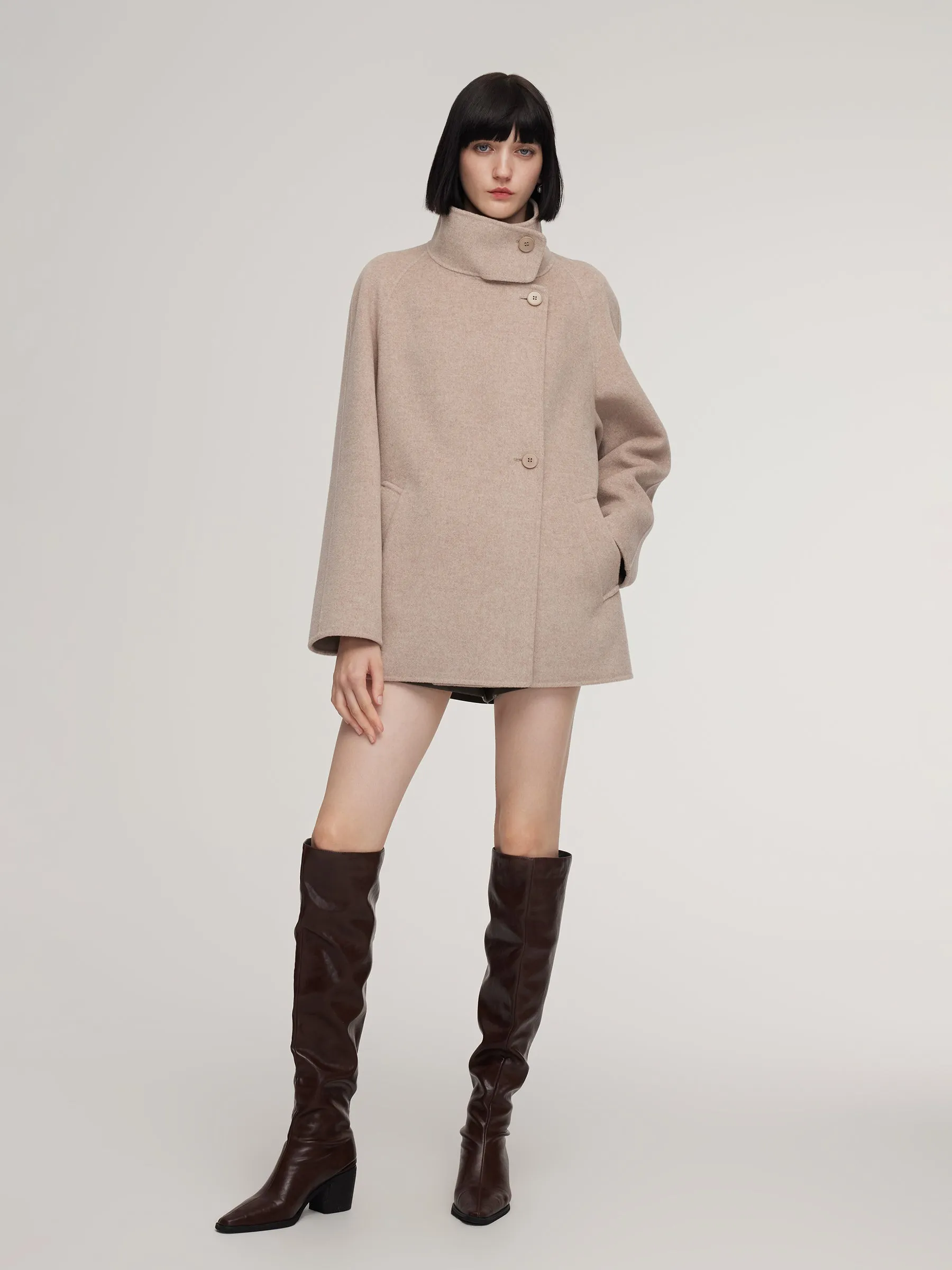 Cashmere Wool Blend Funnel Neck Women Coat sold by Goelia product image thumbnail 2