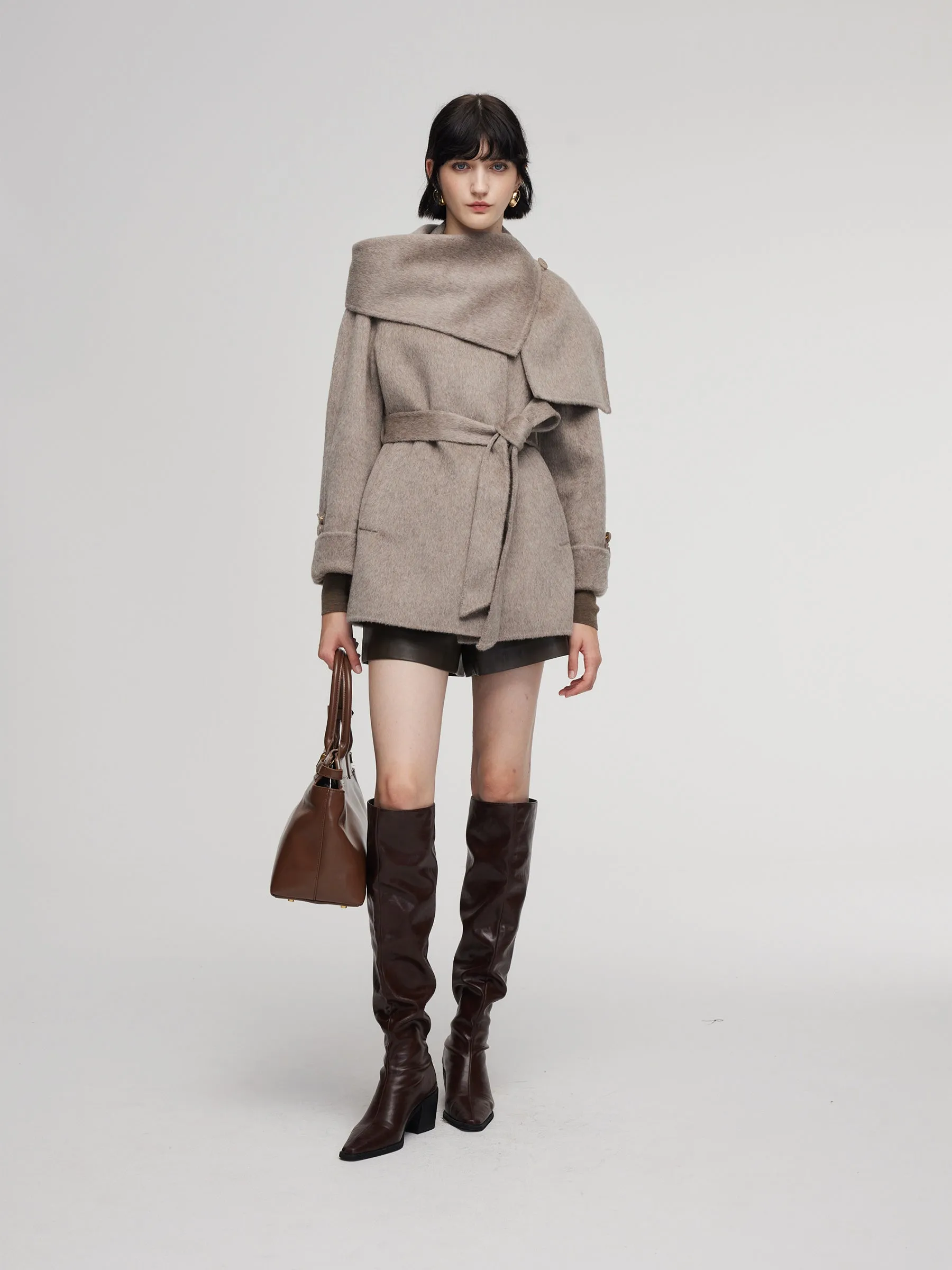 Alpaca Wool Blend Double-Faced Women Wrap Coat With Scarf sold by Goelia product image thumbnail 2
