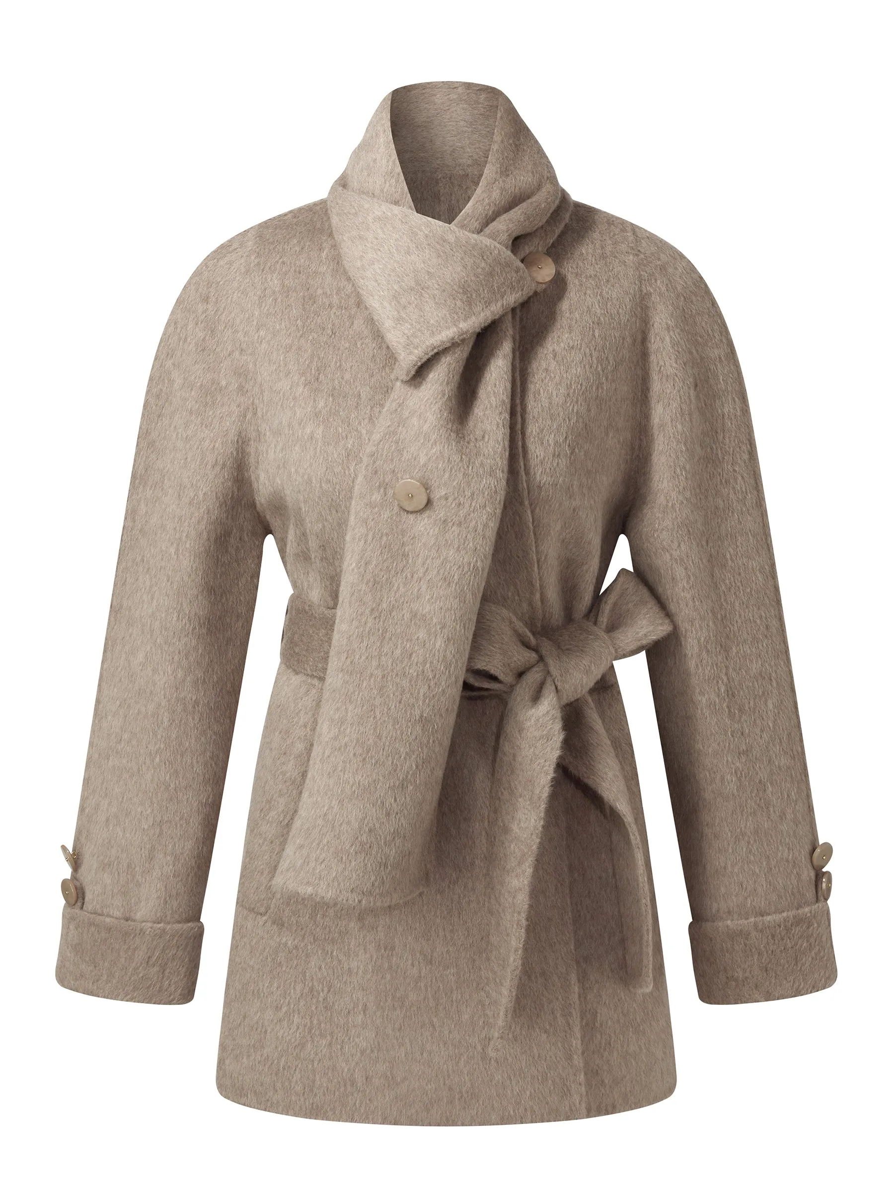 Alpaca Wool Blend Double-Faced Women Wrap Coat With Scarf sold by Goelia product image thumbnail 3