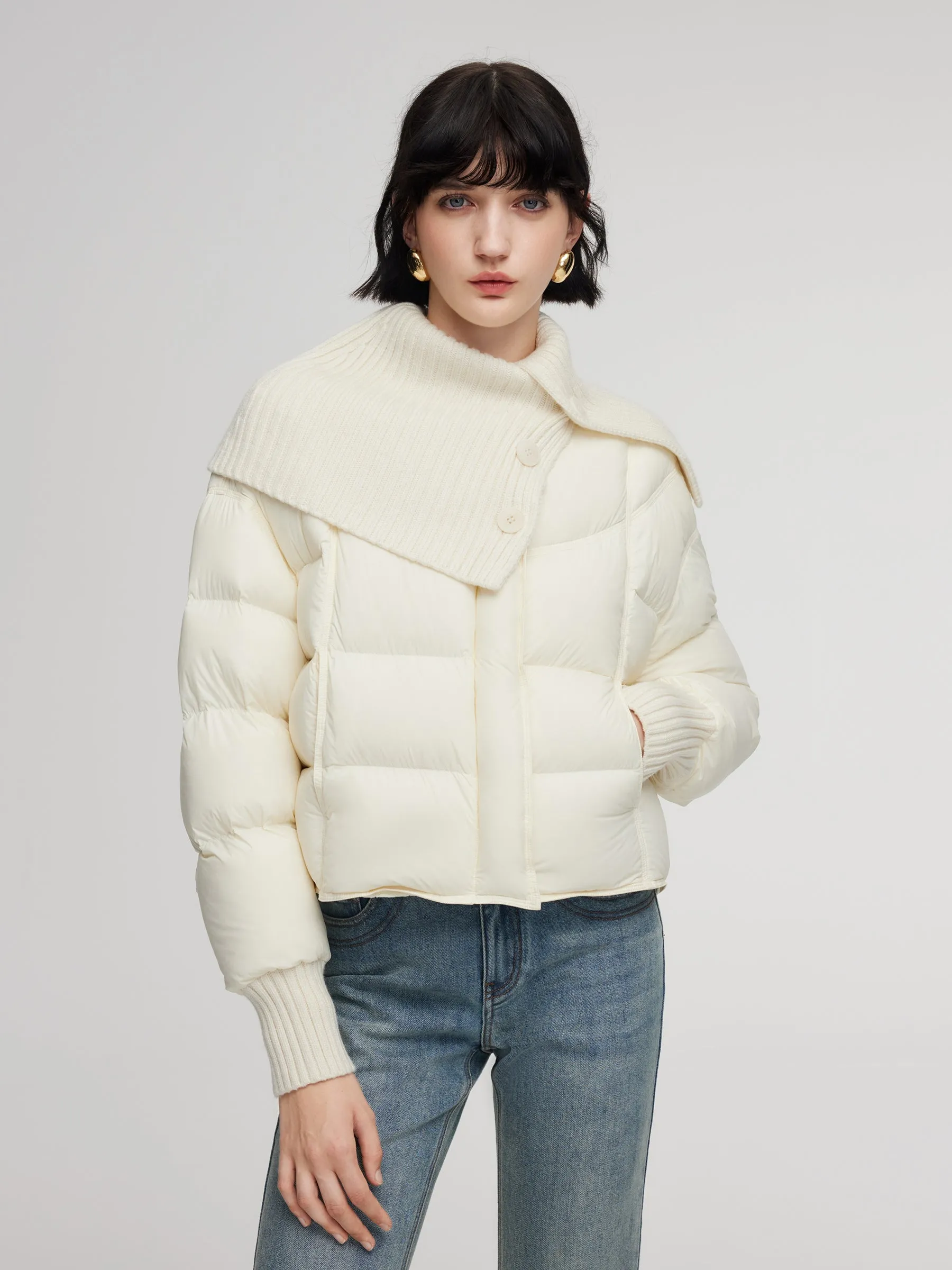 Cocoon Knitted Convertible Collar Goose Down Jacket sold by Goelia
