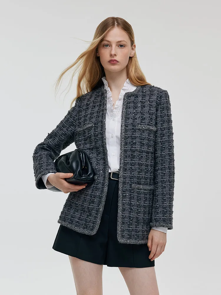 Wool Sequins Tweed Women Jacket sold by Goelia