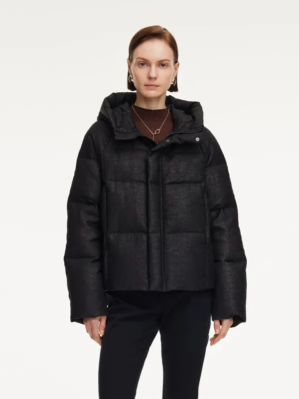 18MM Gambiered Canton Gauze Hooded Unisex Goose Down Jacket made by Goelia