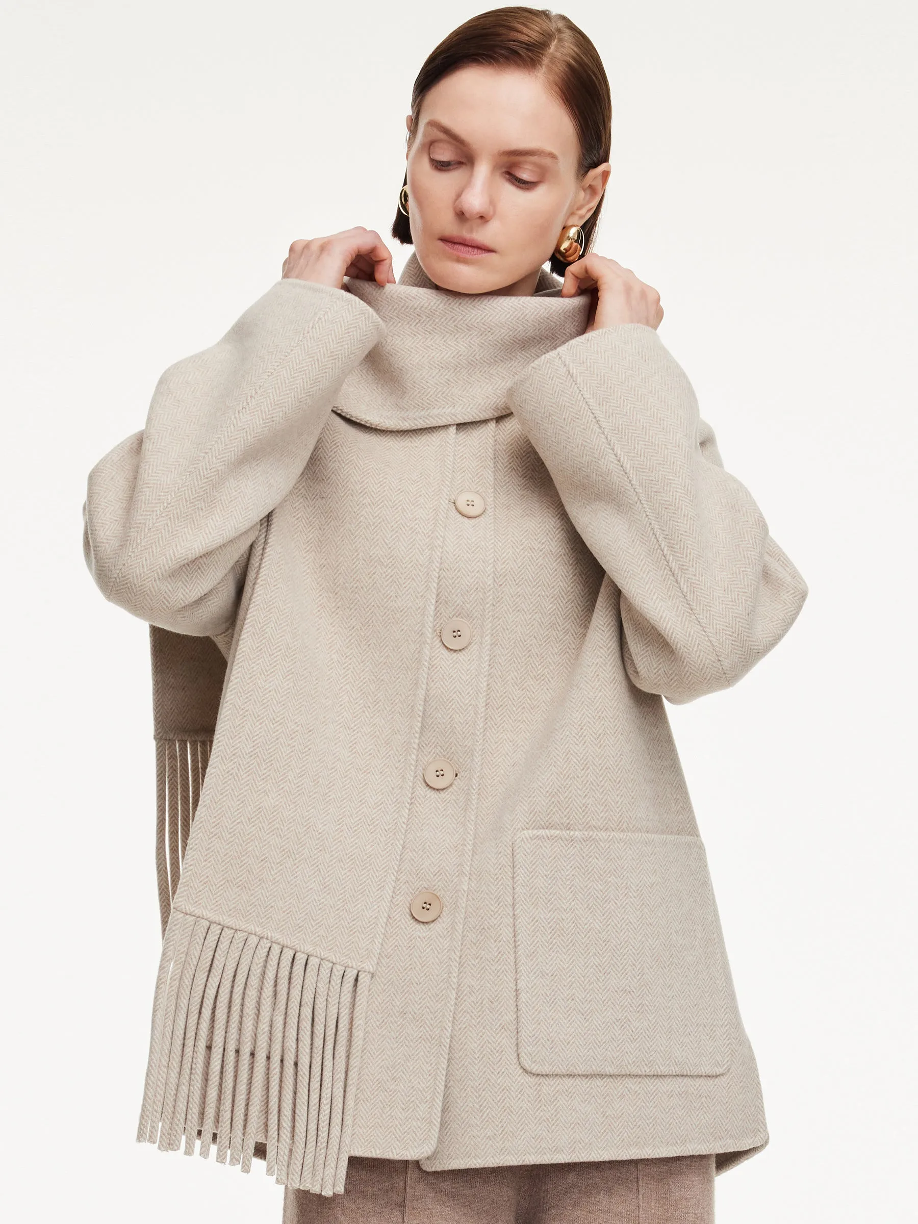 Cashmere Wool Blend Women Coat With Fringe Scarf sold by Goelia product image thumbnail 5