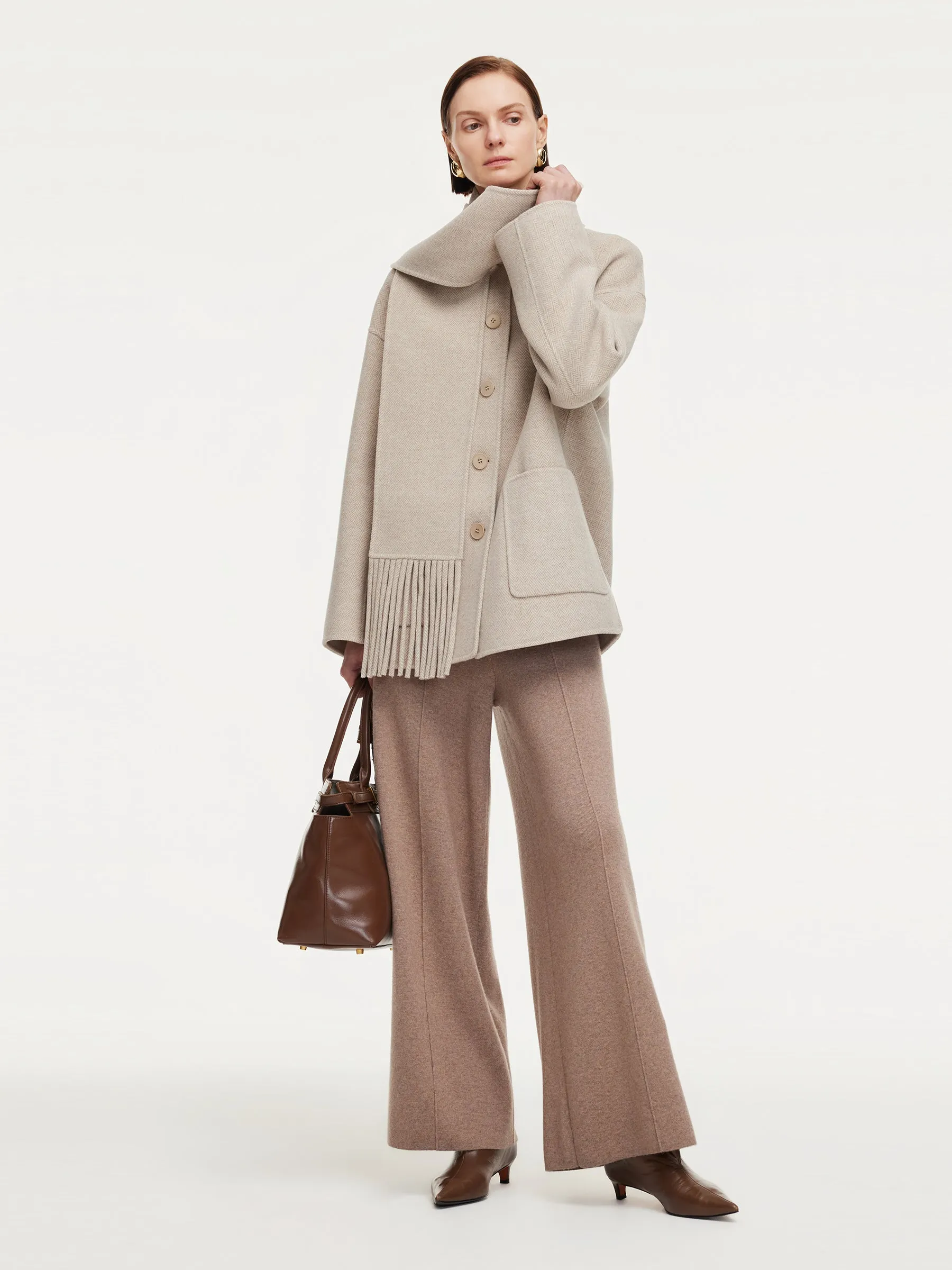 Cashmere Wool Blend Women Coat With Fringe Scarf sold by Goelia product image thumbnail 3