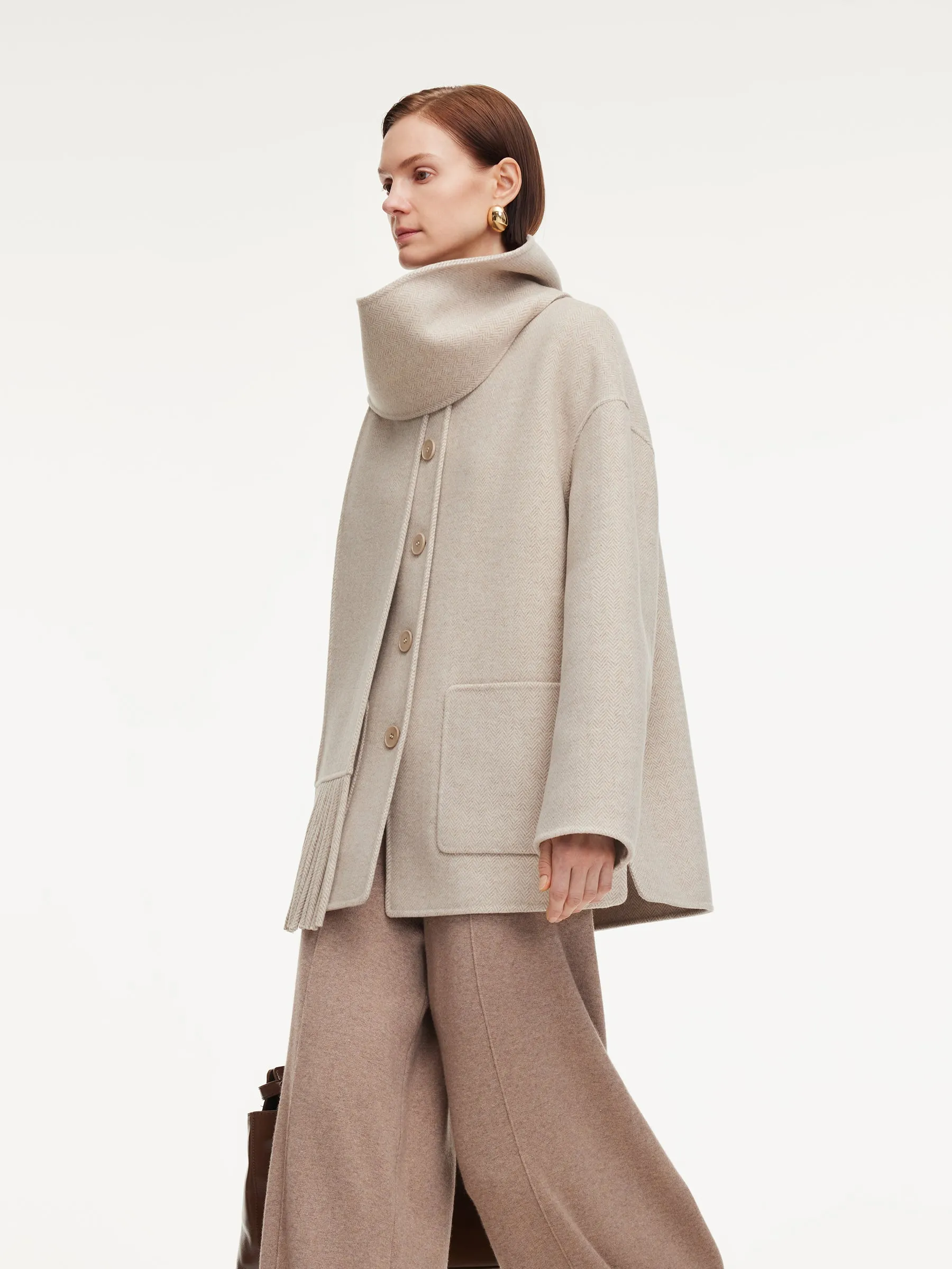 Cashmere Wool Blend Women Coat With Fringe Scarf sold by Goelia product image thumbnail 4