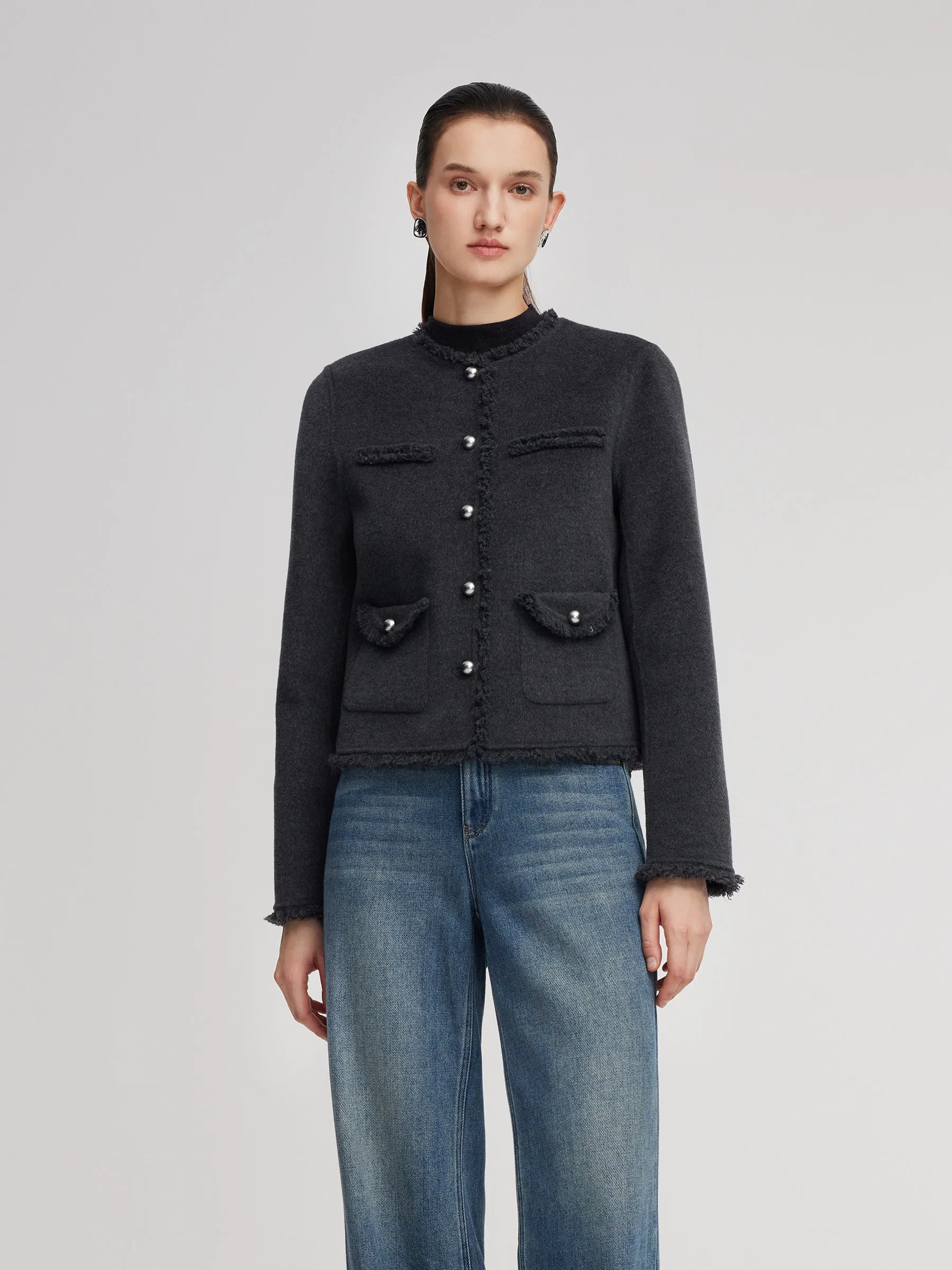 100% Wool Frayed Edge Women Jacket sold by Goelia product image thumbnail 3