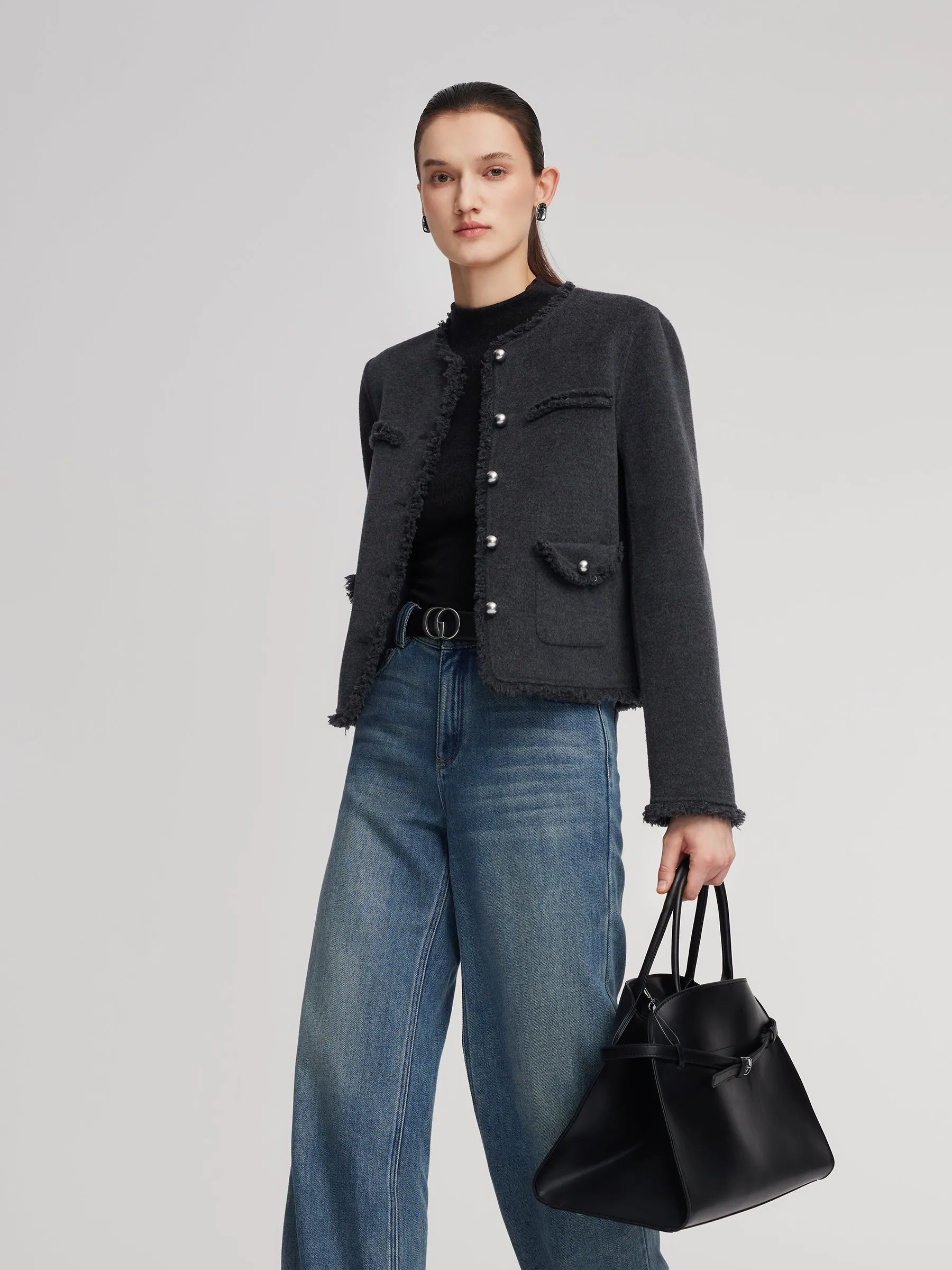 100% Wool Frayed Edge Women Jacket sold by Goelia product image thumbnail 4