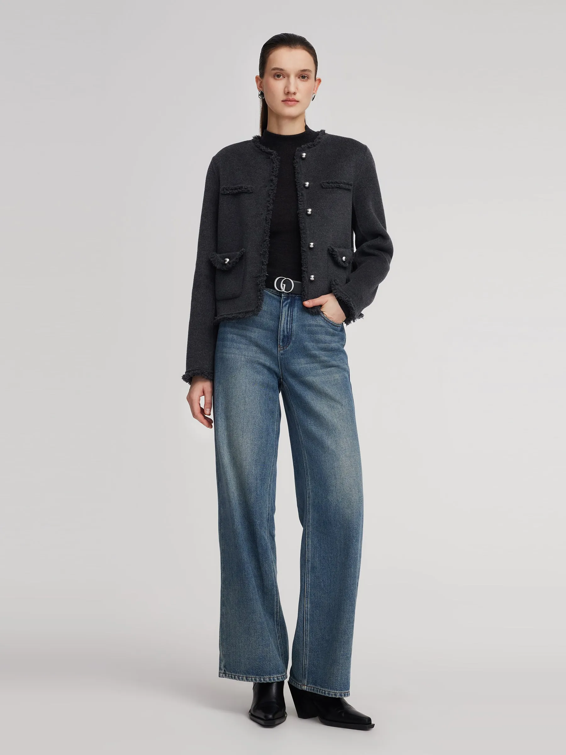 100% Wool Frayed Edge Women Jacket sold by Goelia product image thumbnail 2