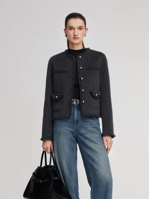 100% Wool Frayed Edge Women Jacket sold by Goelia