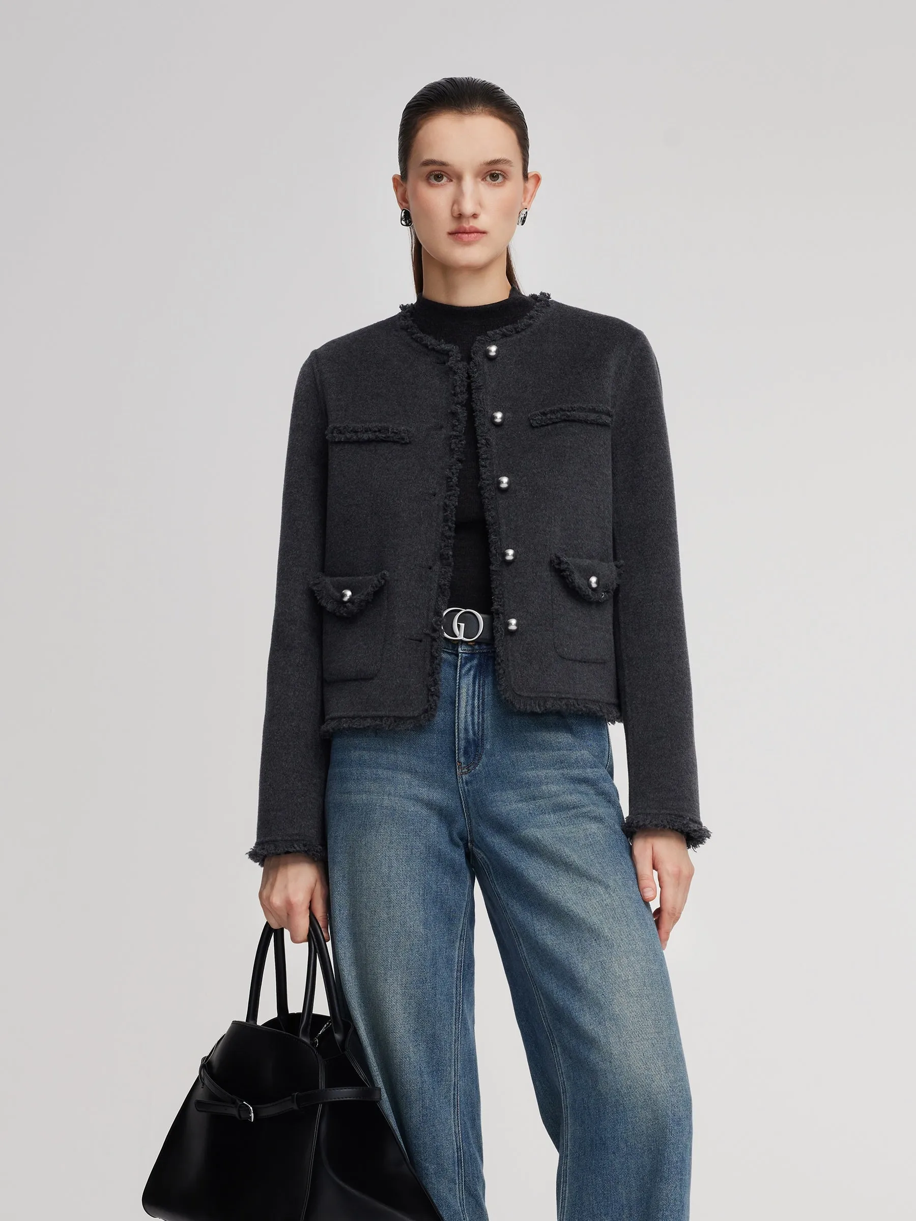 100% Wool Frayed Edge Women Jacket sold by Goelia