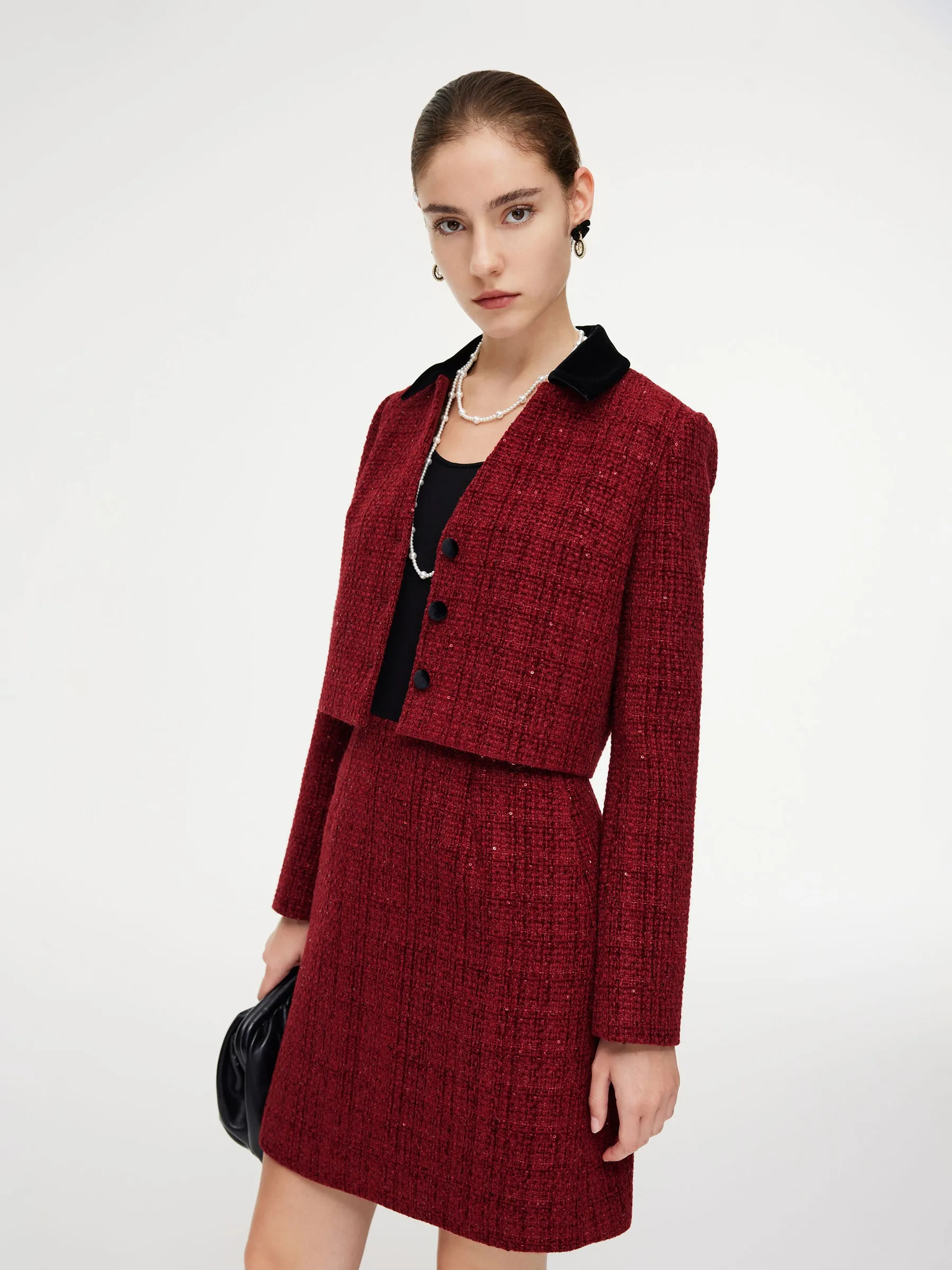 Wool Blend Tweed Sequins Jacket And Patchwork Mini Dress Two-Piece Set sold by Goelia product image thumbnail 5