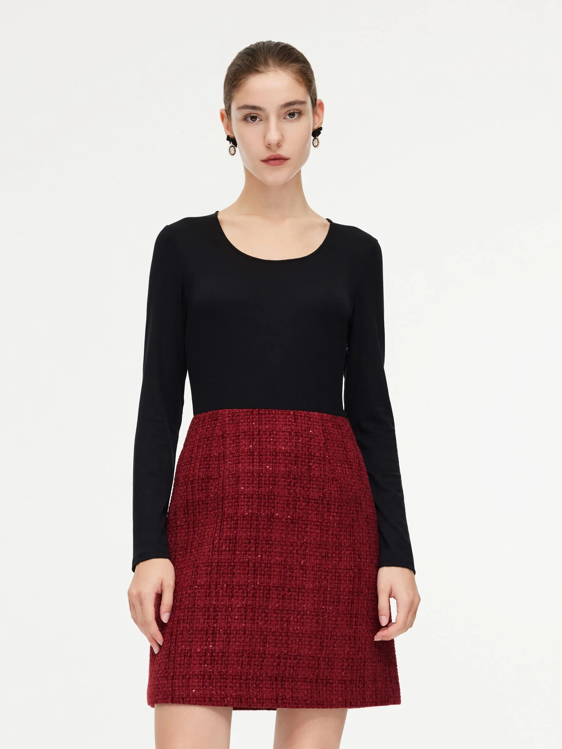 Wool Blend Tweed Sequins Jacket And Patchwork Mini Dress Two-Piece Set sold by Goelia product image thumbnail 4