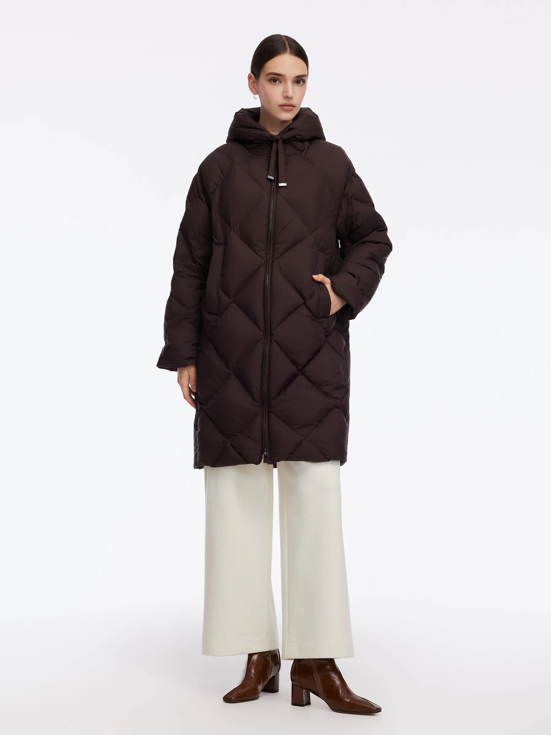 Diamond Quilted Hooded Unisex Long Goose Down Coat sold by Goelia product image thumbnail 3