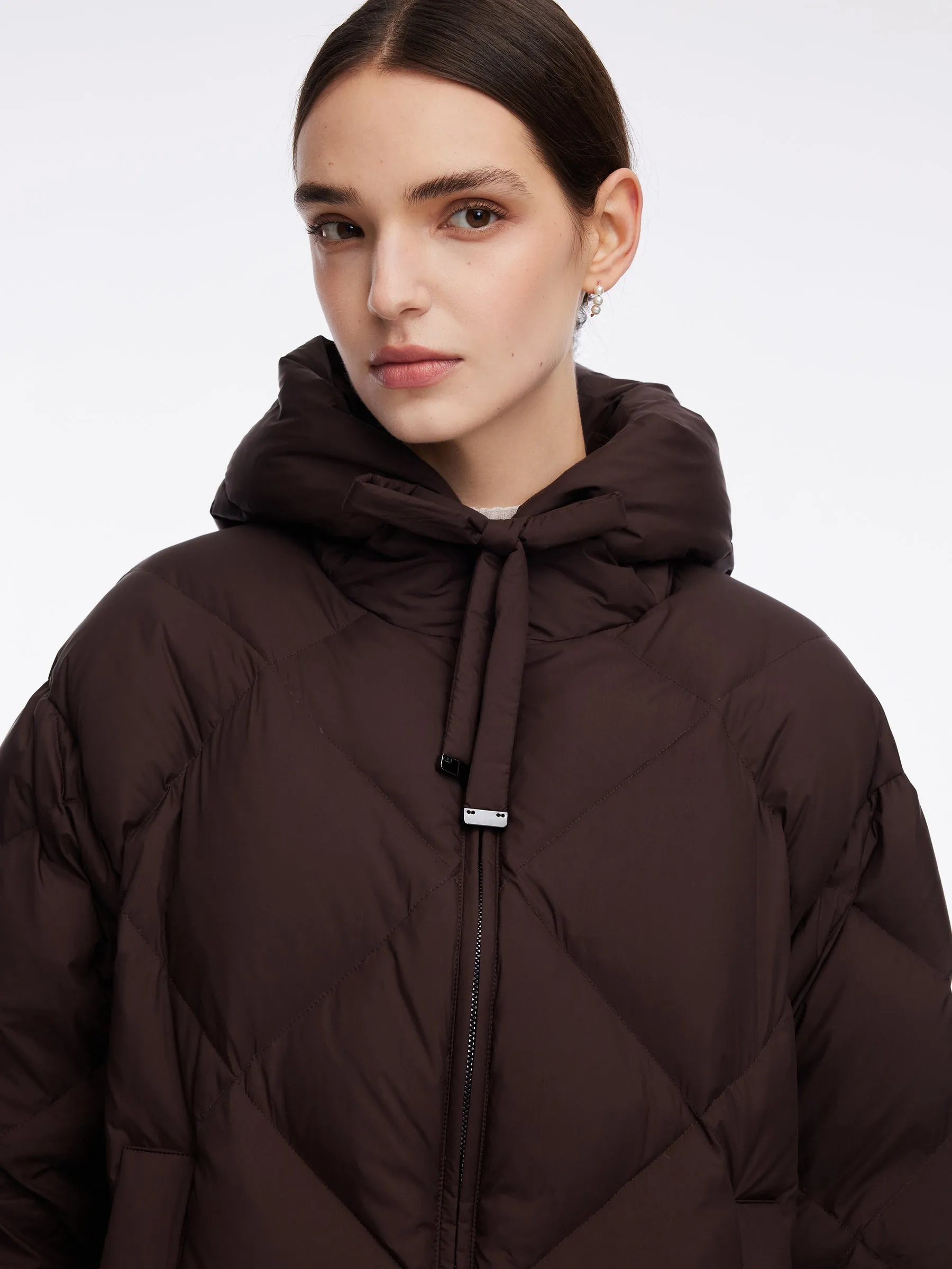 Diamond Quilted Hooded Unisex Long Goose Down Coat sold by Goelia product image thumbnail 5