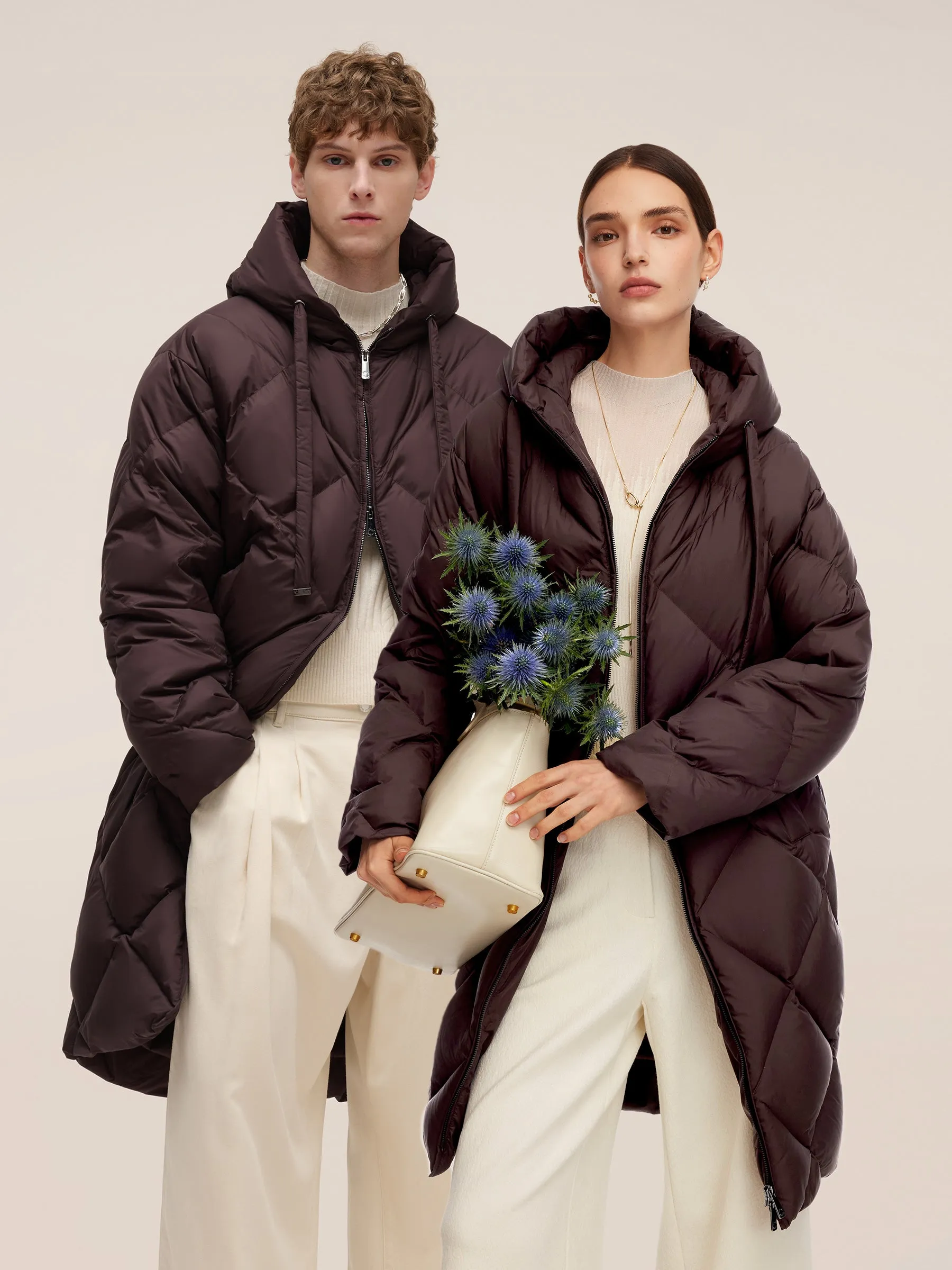 Diamond Quilted Hooded Unisex Long Goose Down Coat sold by Goelia