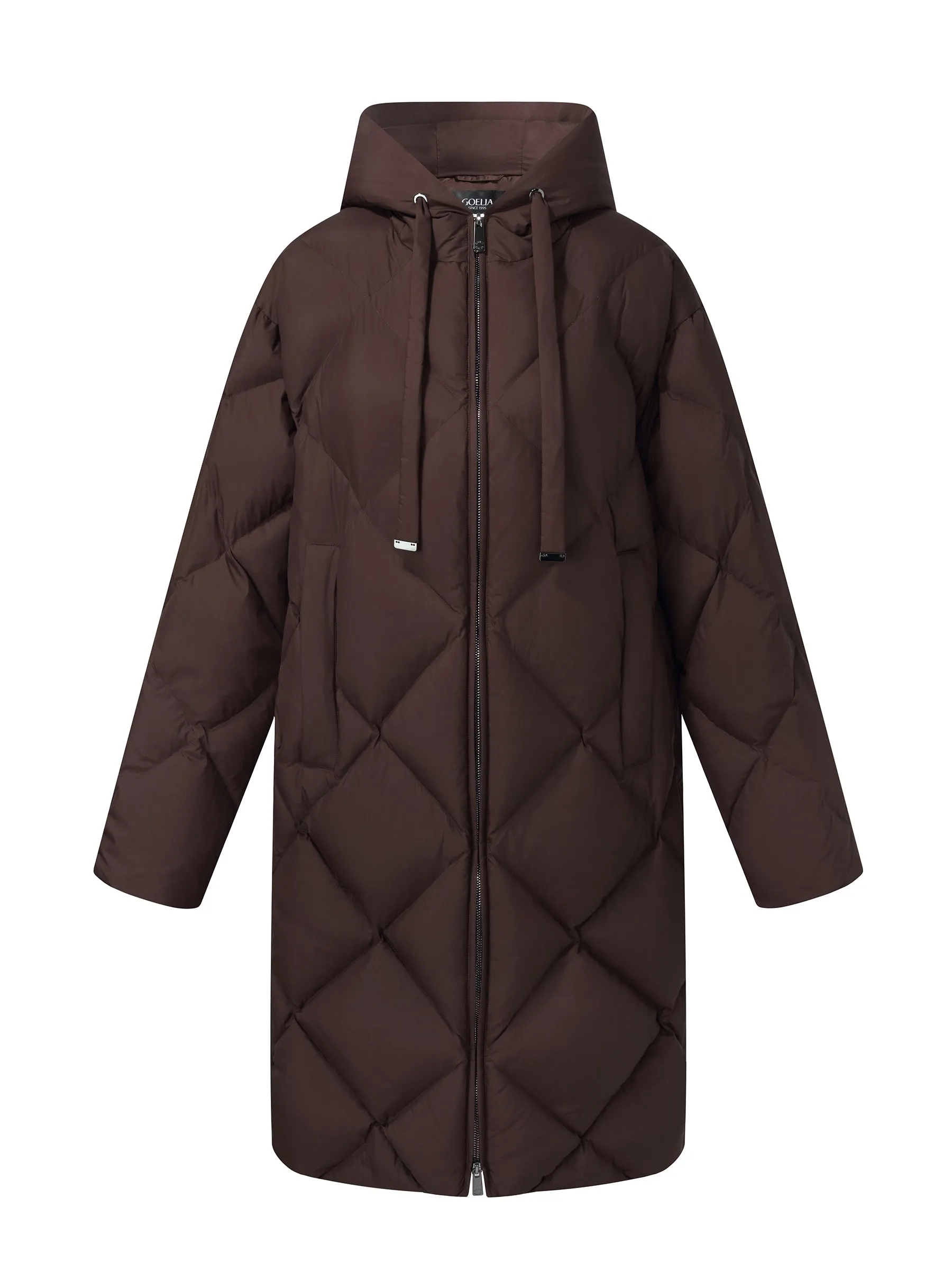 Diamond Quilted Hooded Unisex Long Goose Down Coat sold by Goelia product image thumbnail 2