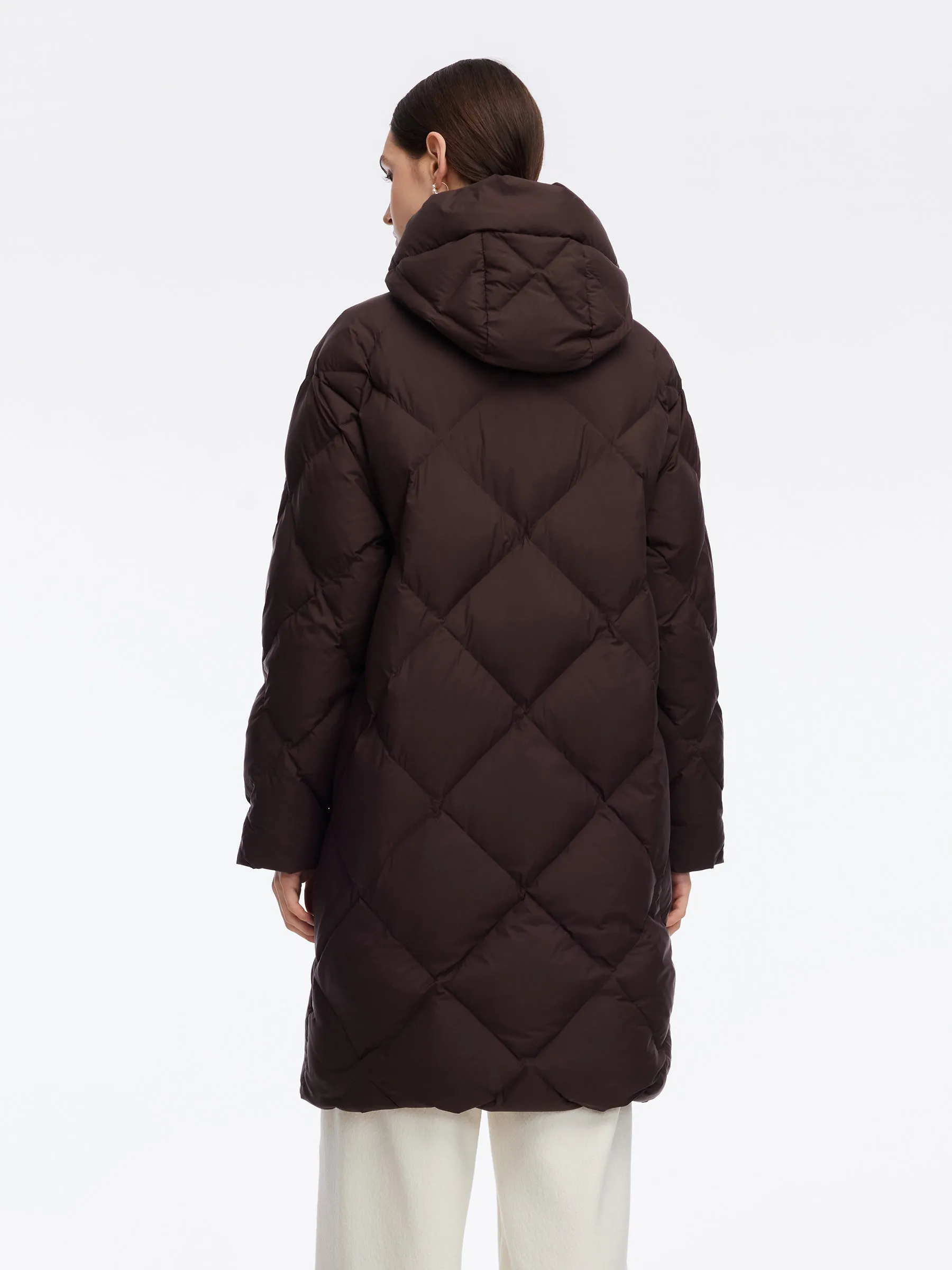 Diamond Quilted Hooded Unisex Long Goose Down Coat sold by Goelia product image thumbnail 4