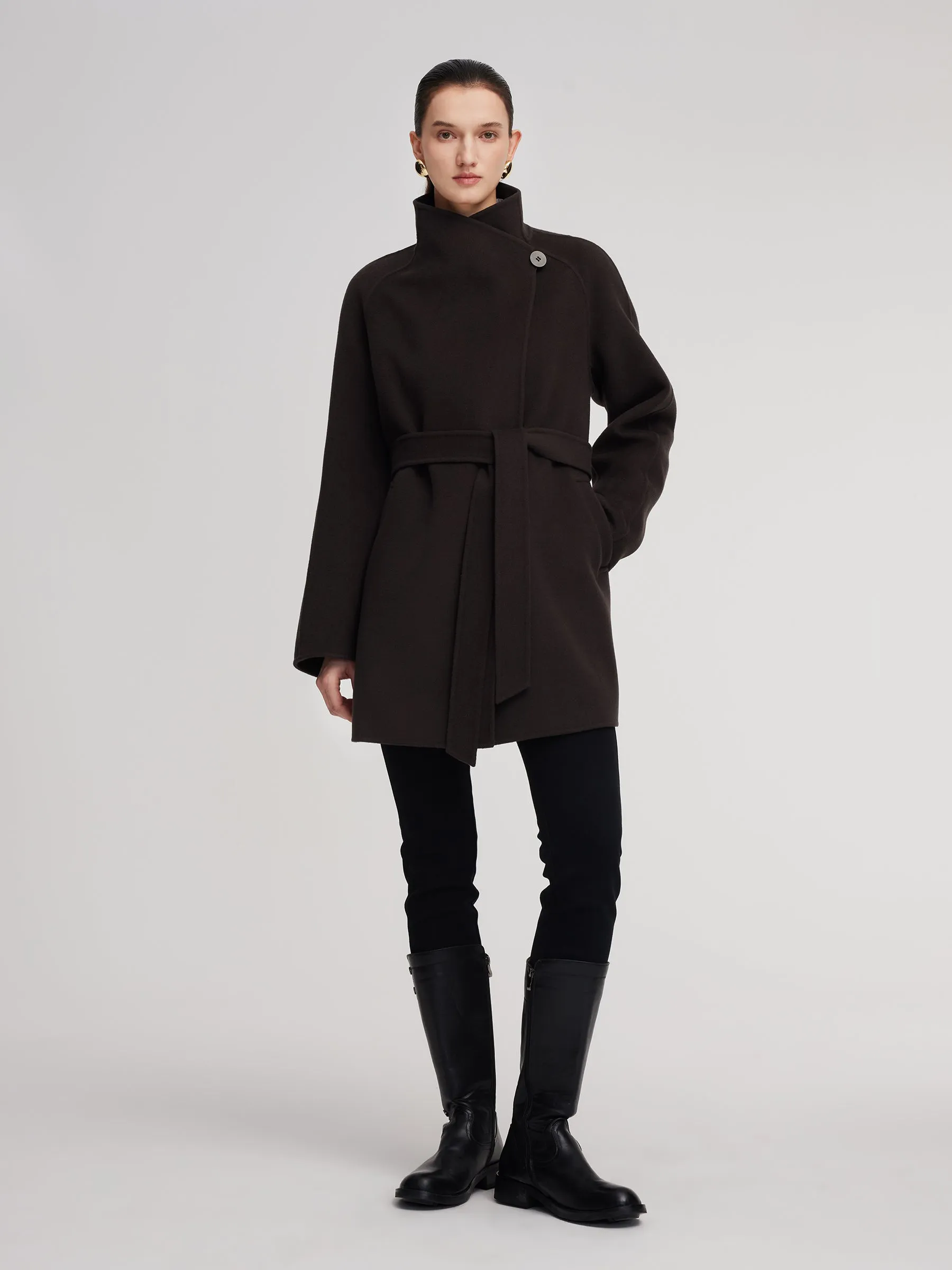 Cashmere Wool Blend Convertible Collar Women Wrap Coat sold by Goelia product image thumbnail 3