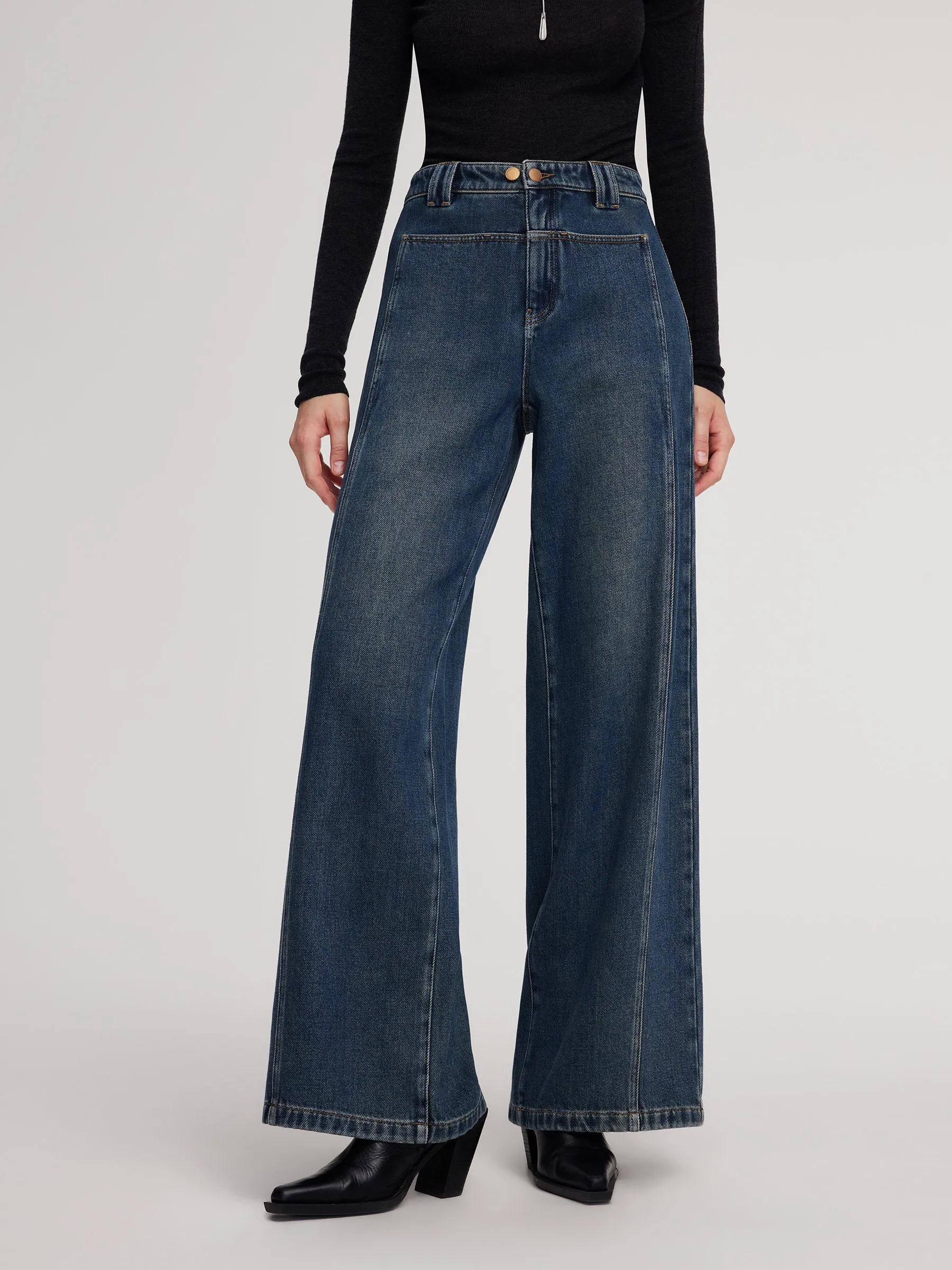 100% Cotton Brushed Denim Straight Wide Leg Women Jeans sold by Goelia product image thumbnail 3