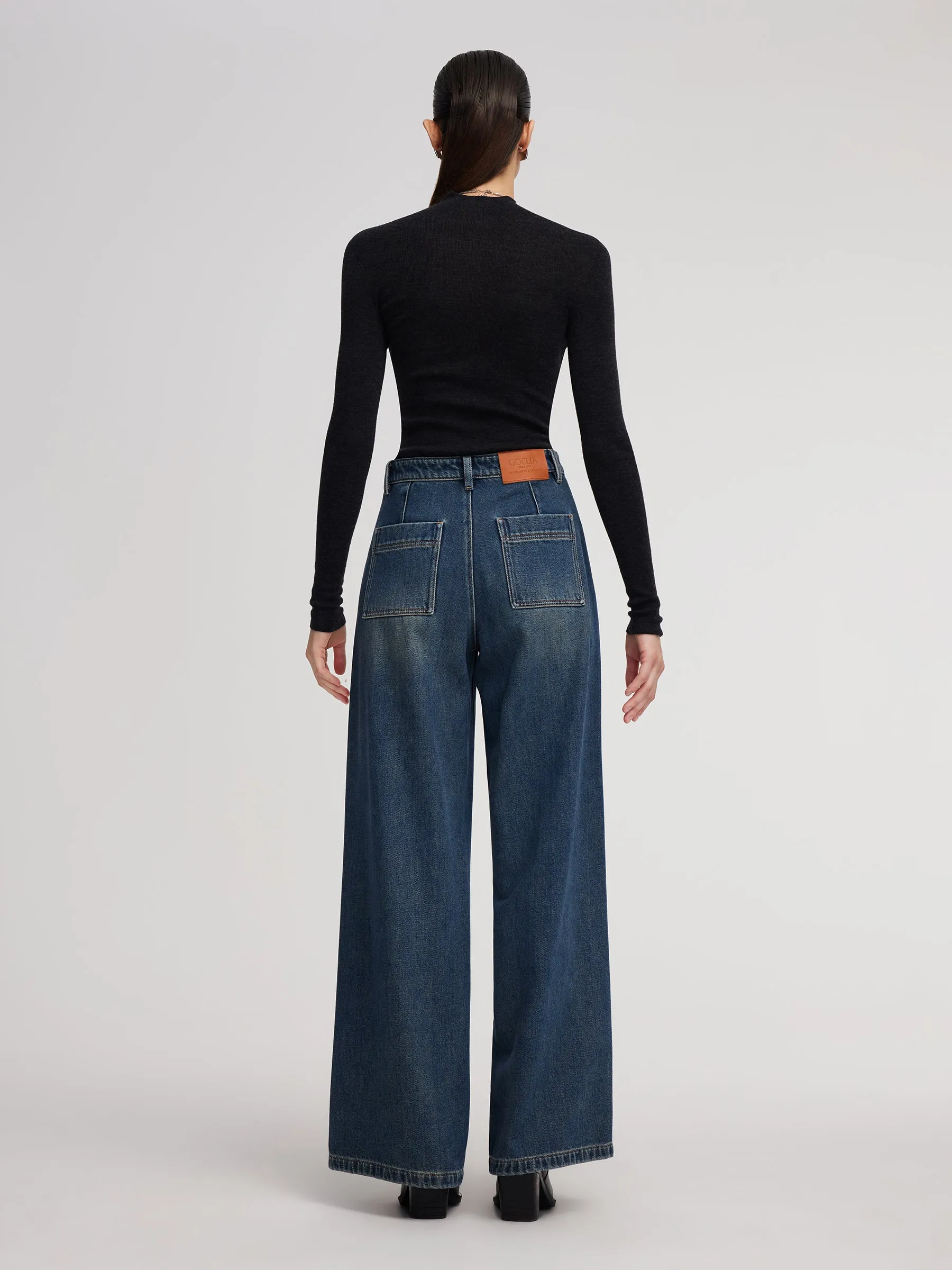 100% Cotton Brushed Denim Straight Wide Leg Women Jeans sold by Goelia product image thumbnail 4