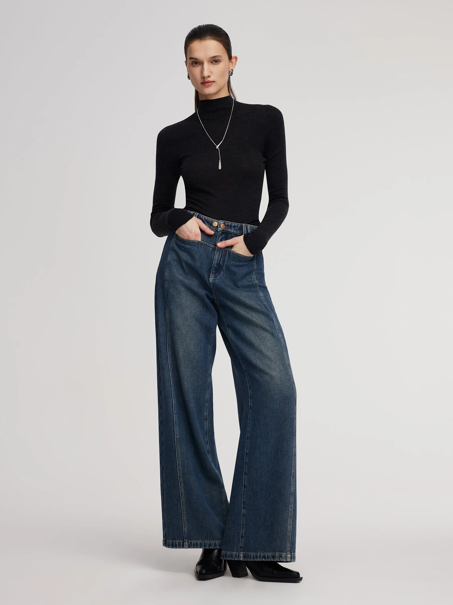 100% Cotton Brushed Denim Straight Wide Leg Women Jeans sold by Goelia product image thumbnail 2