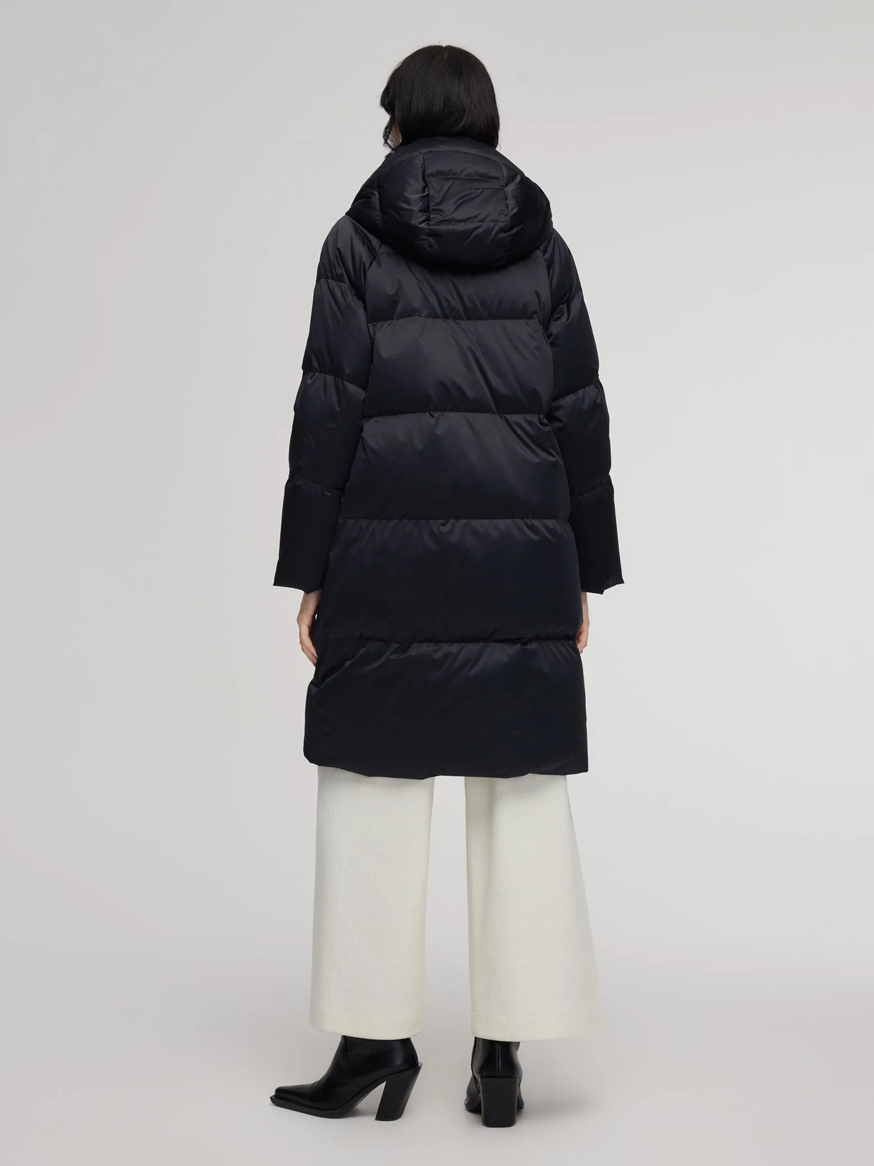 Patchwork Knit Collar Hooded Long Goose Down Coat sold by Goelia product image thumbnail 4