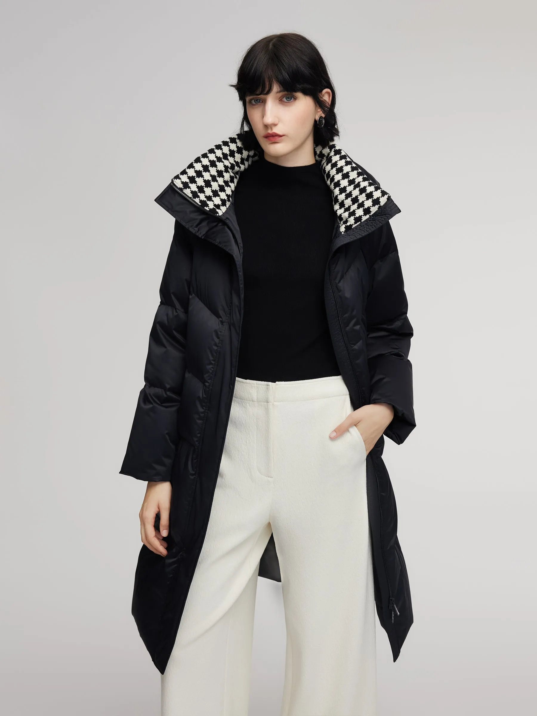 Patchwork Knit Collar Hooded Long Goose Down Coat sold by Goelia product image thumbnail 5