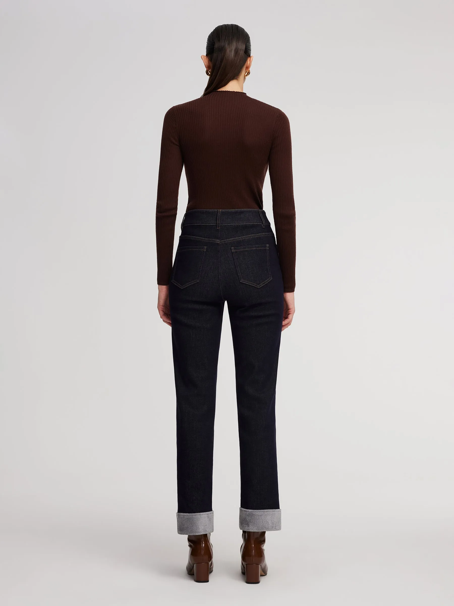 Denim High-Waisted Fleece Lined Women Folded Jeans sold by Goelia product image thumbnail 4