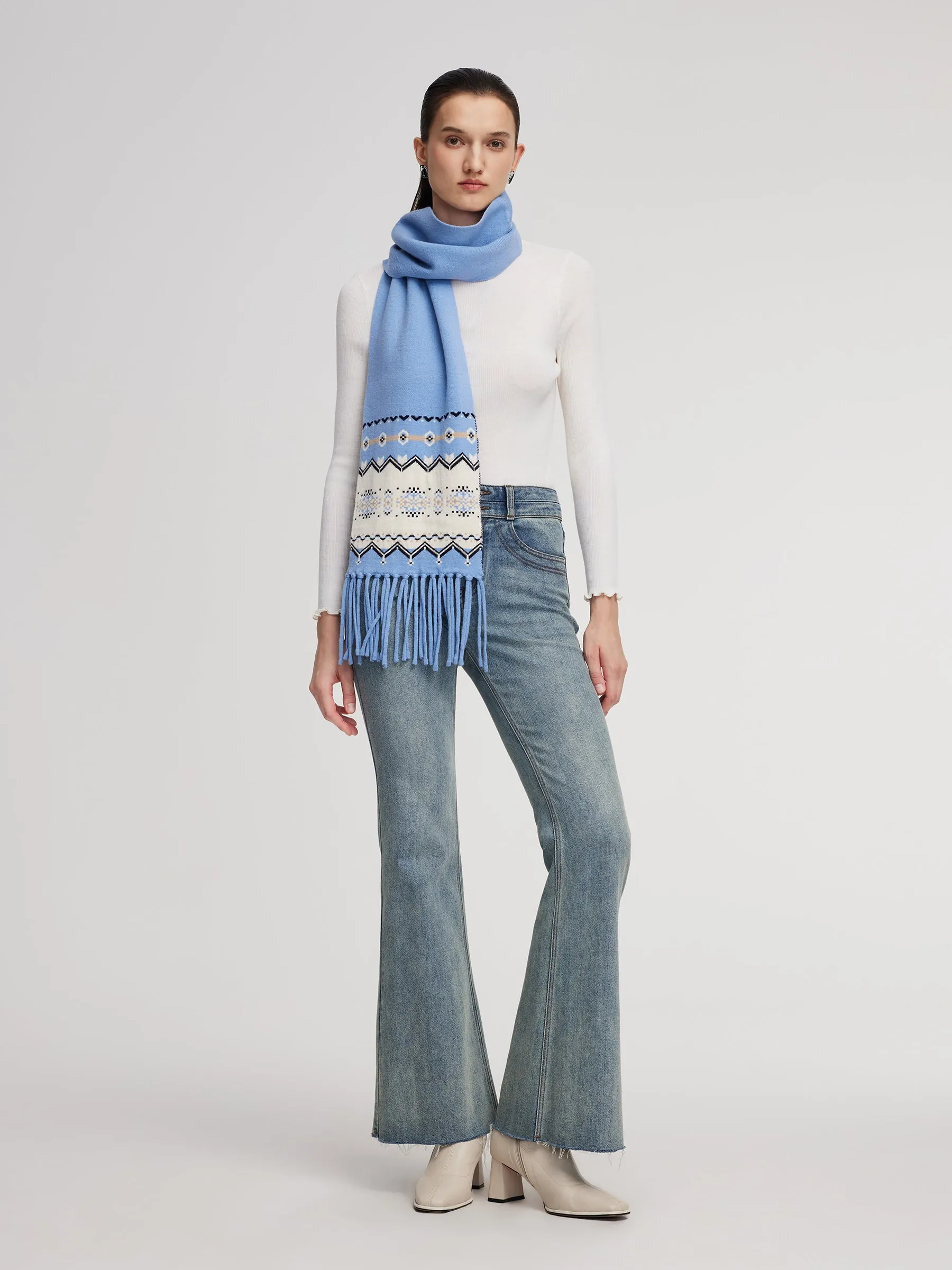 Wool Blend Fair Isle Fringe Scarf sold by Goelia product image thumbnail 3