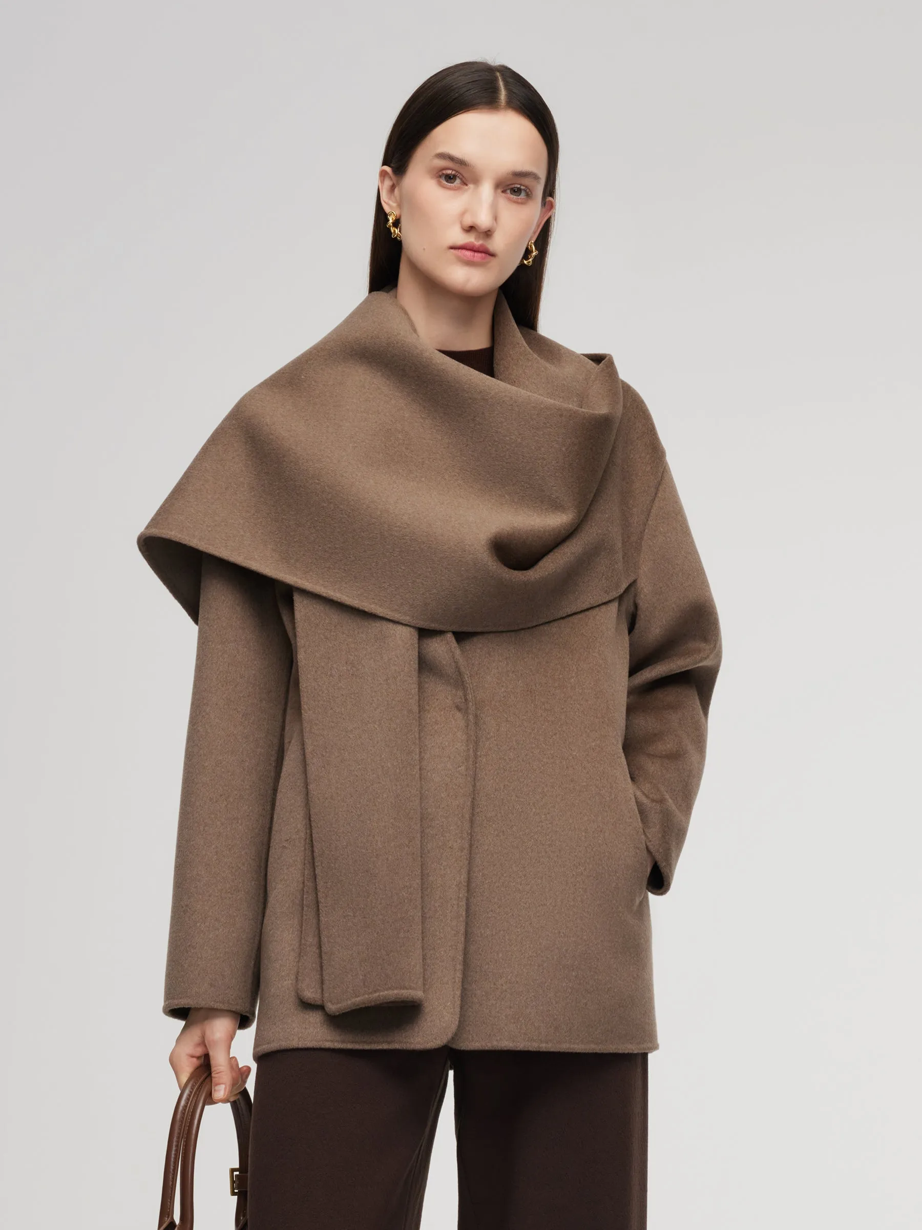 Cashmere Wool Blend Double-Faced Scarf Collar Women Coat sold by Goelia