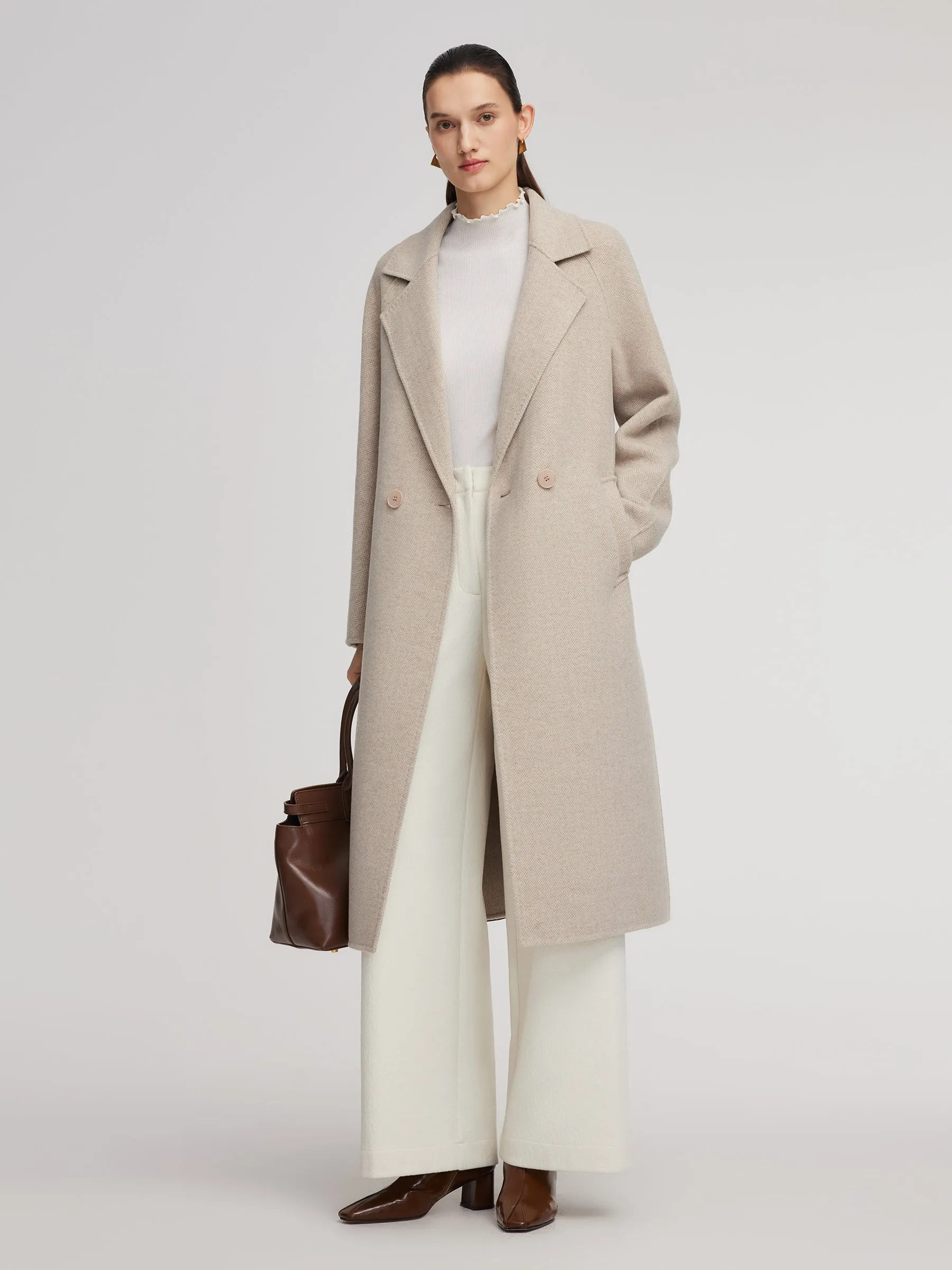 Cashmere Wool Blend Herringbone Women Overcoat sold by Goelia product image thumbnail 2