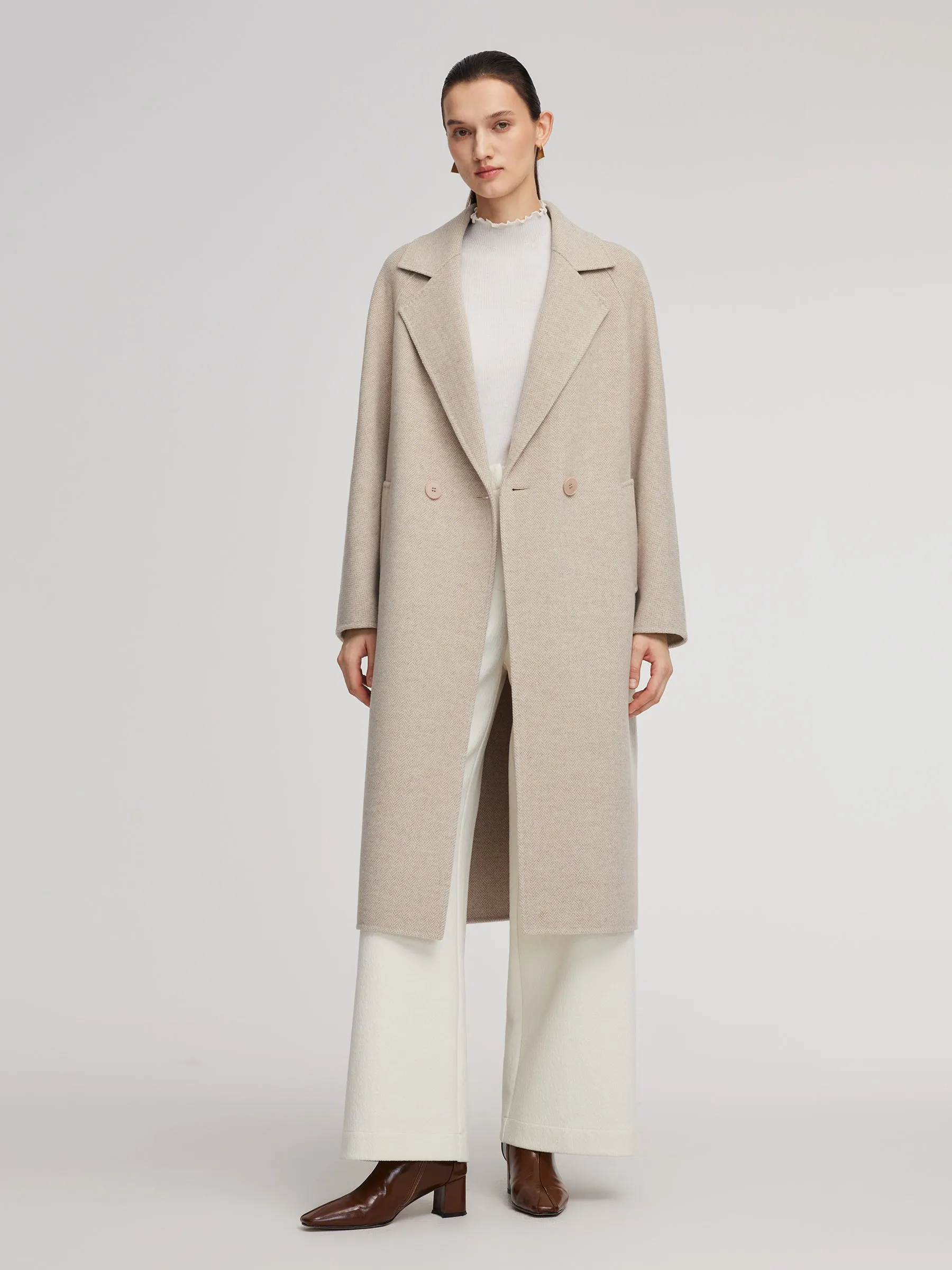 Cashmere Wool Blend Herringbone Women Overcoat sold by Goelia